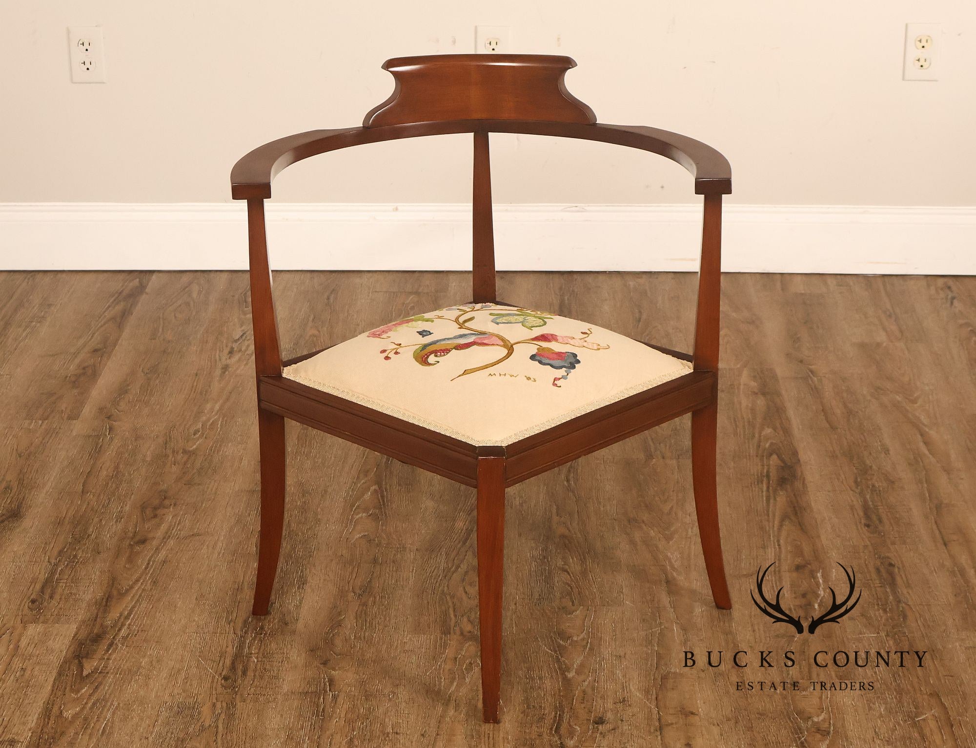 Scandinavian Carved and Embroidered Corner Chair