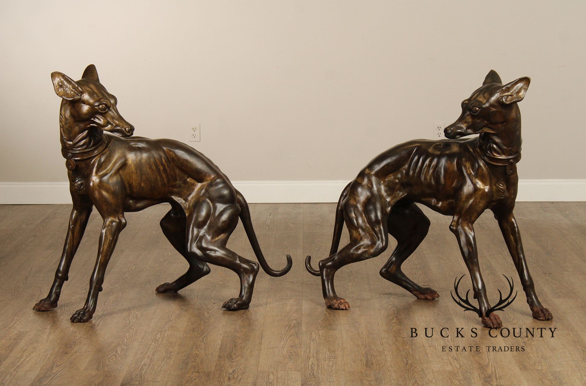 Large Pair Of Outdoor Bronze Whippets