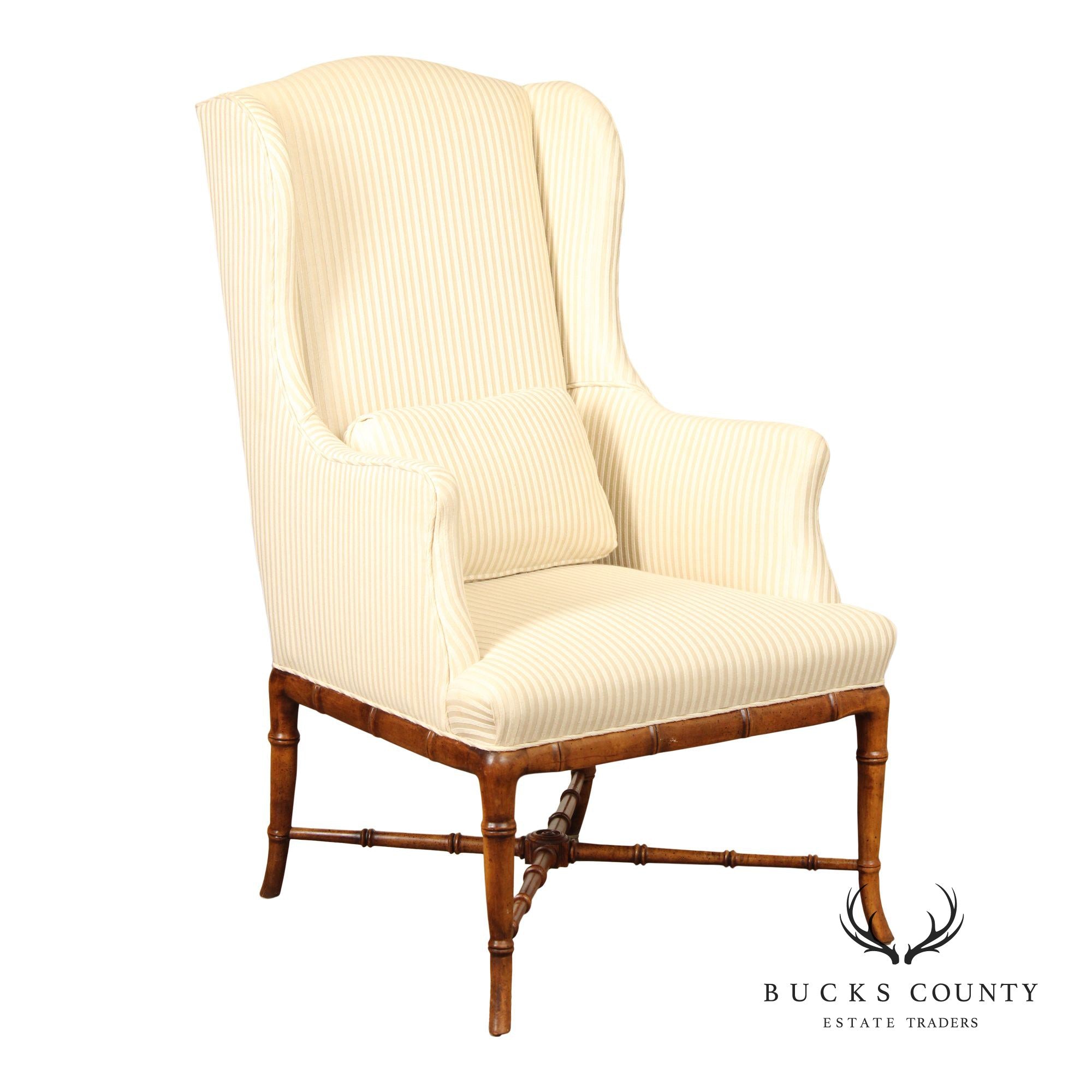 Quality Faux Bamboo Frame Vintage Wing Chair