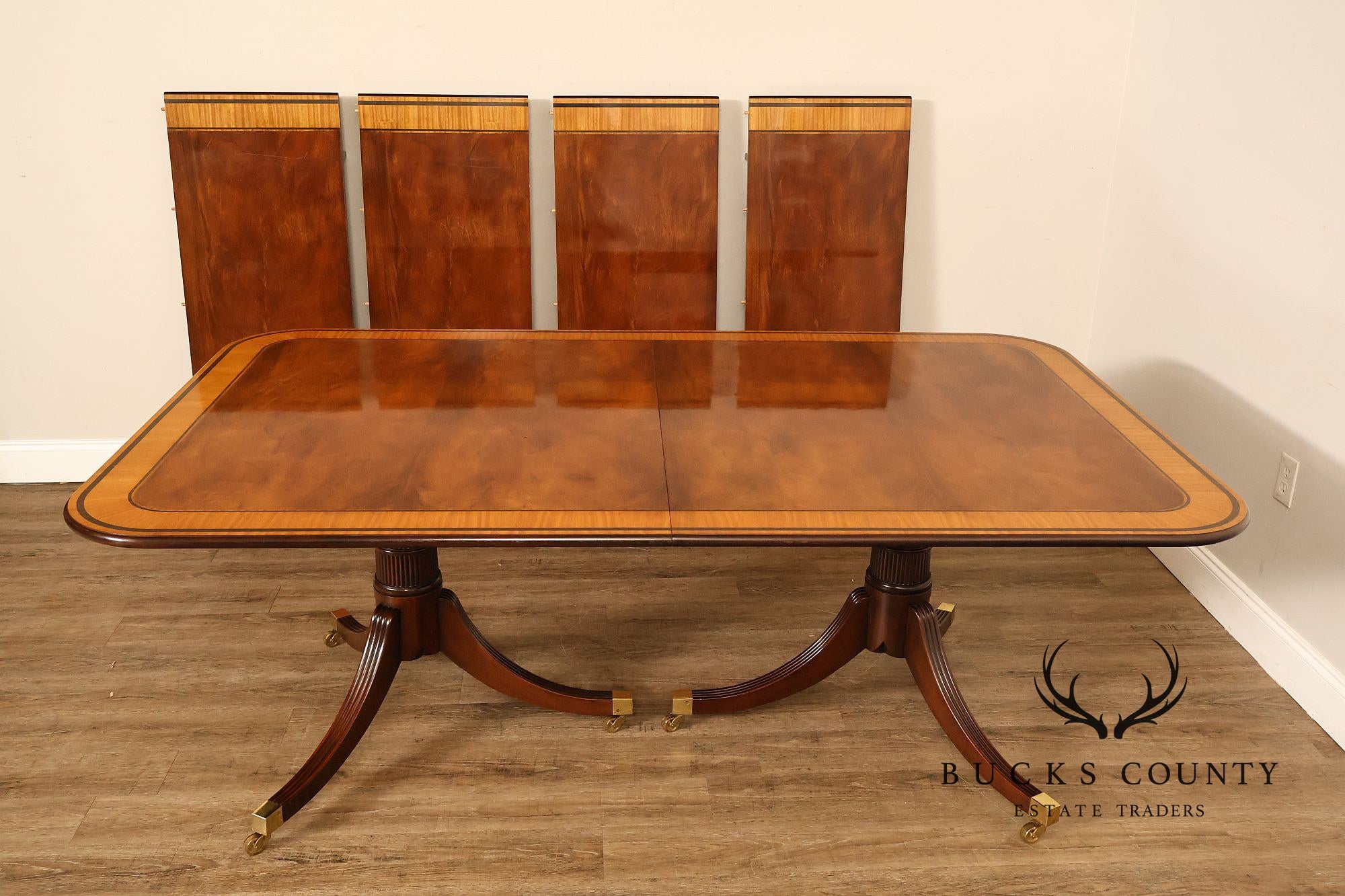 Baker Stately Homes Mahogany Double Pedestal Extendable Dining Table