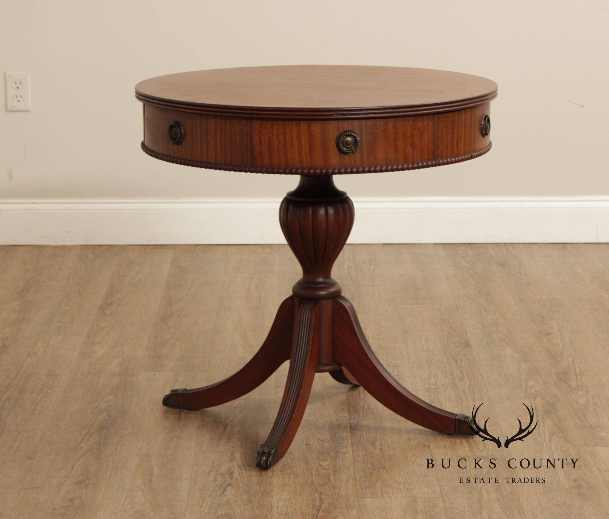 Regency Style 1940's Vintage Mahogany Drum Table