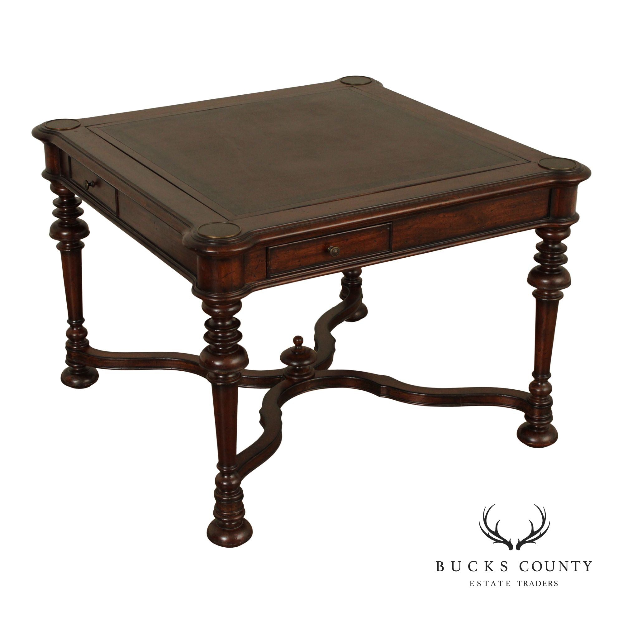 Jacobean Style Leather Top Dark Cherry Games Table