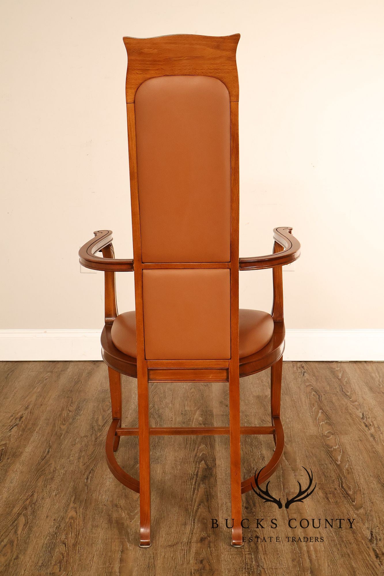 Antique Art Nouveau Carved Wood And Leather Armchair