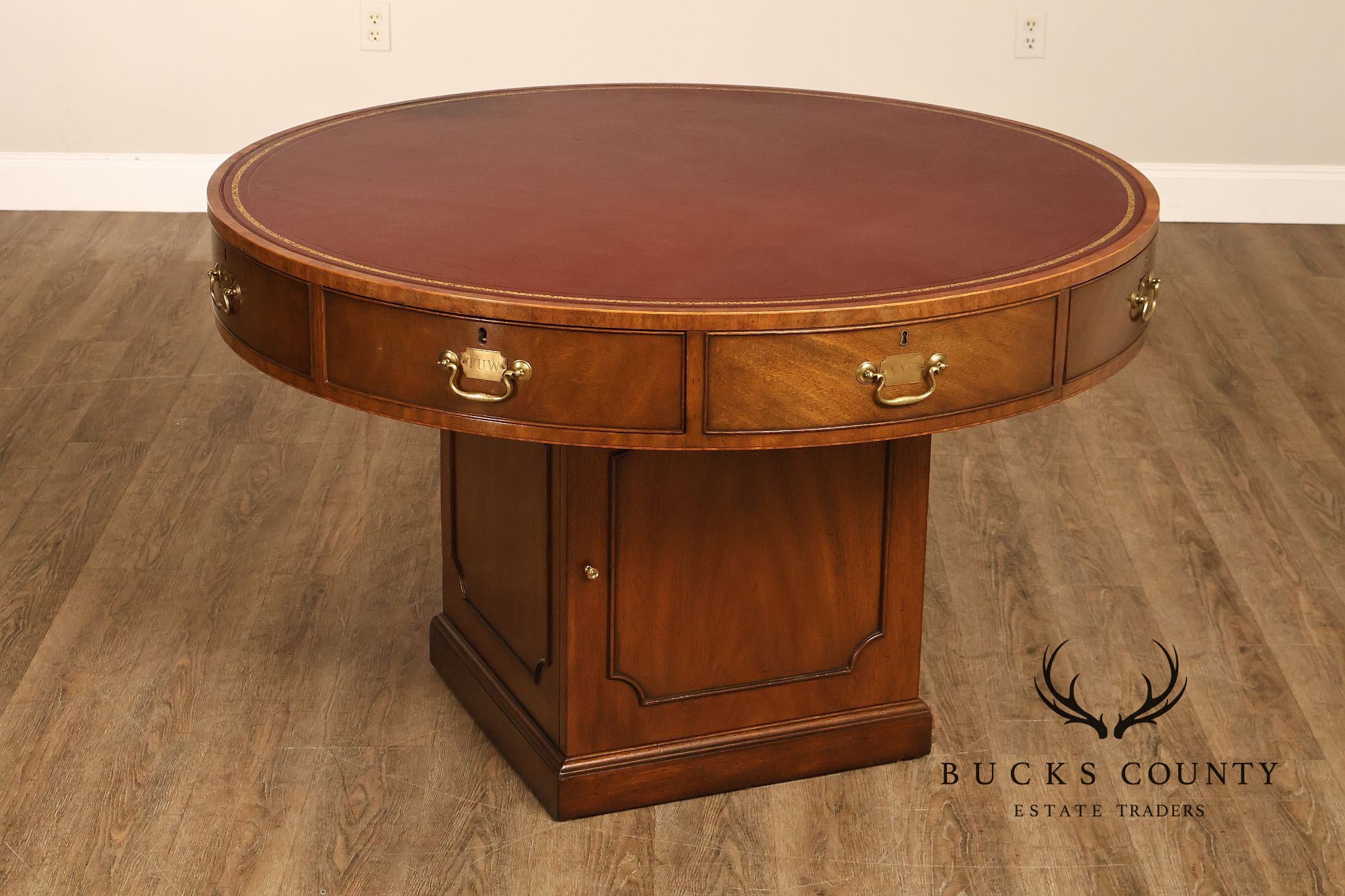 Kittinger Leather Top Round Rent Table With Drawers T295