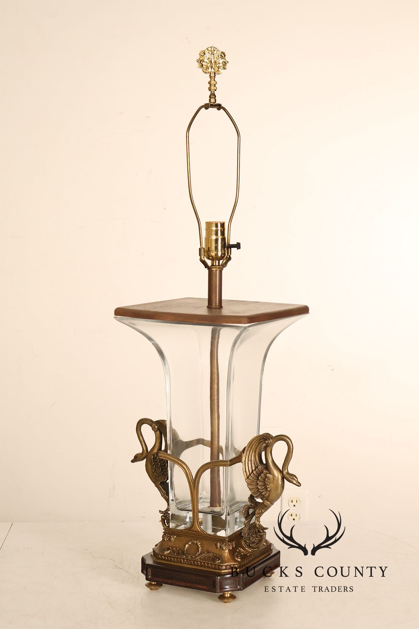 Castilian Brass Swan Motif Table Lamp with Glass Body
