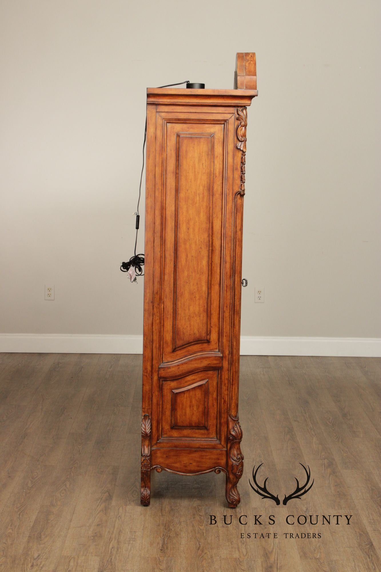 French Provincial Style Carved Wood Lighted Curio Display Cabinet