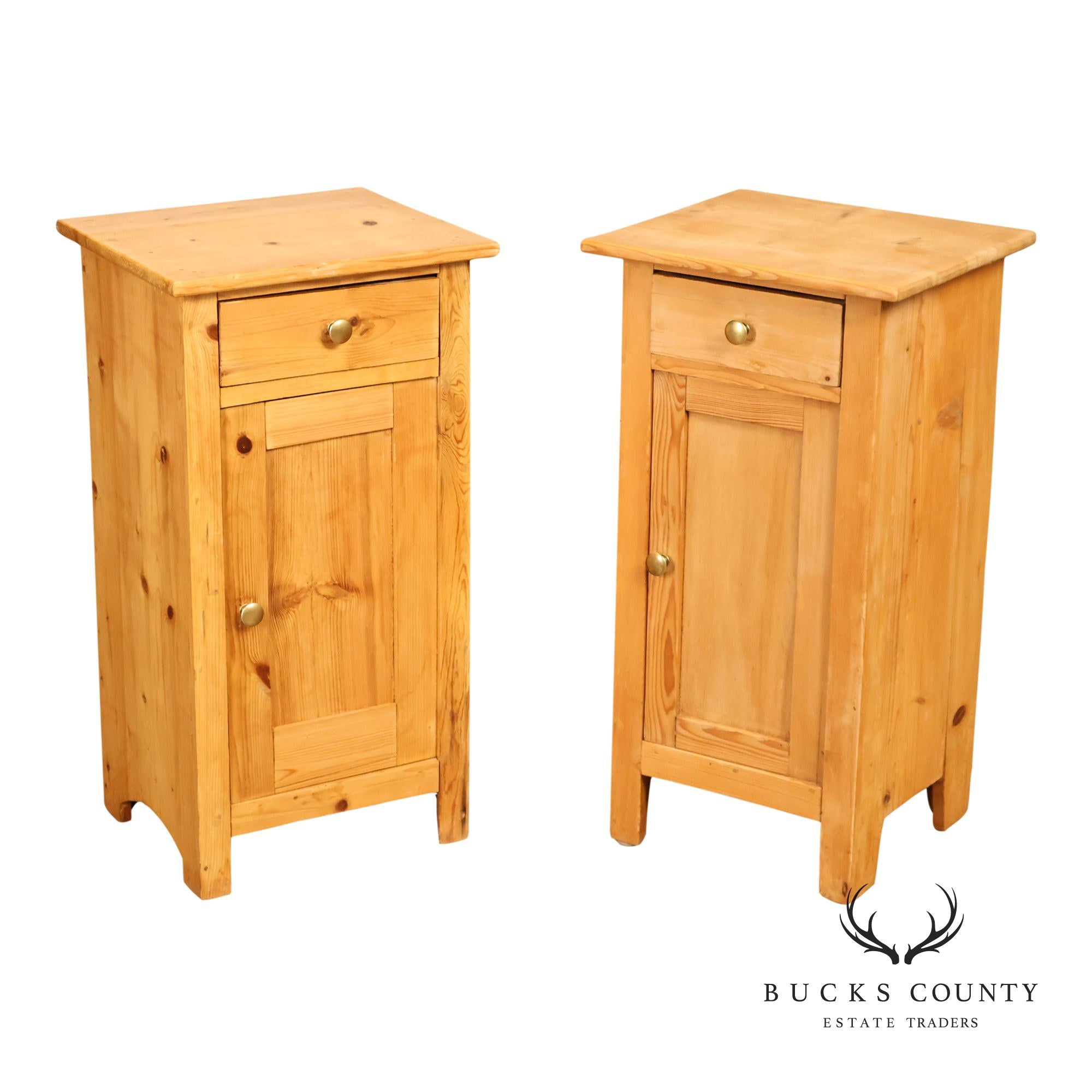 Rustic Style Pair of Pine Single Drawer Nightstands