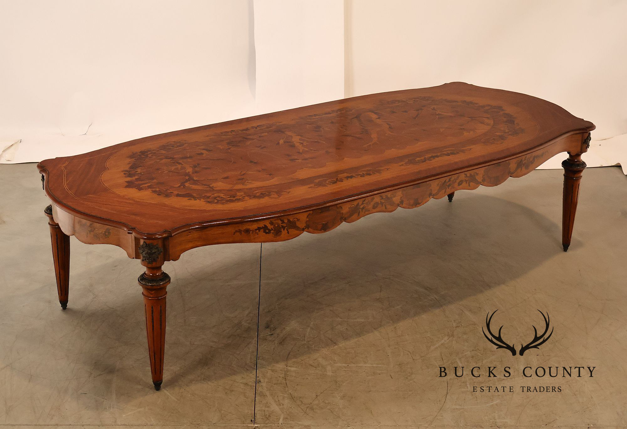 Custom Louis XVI Style Walnut Marquetry Dining Table
