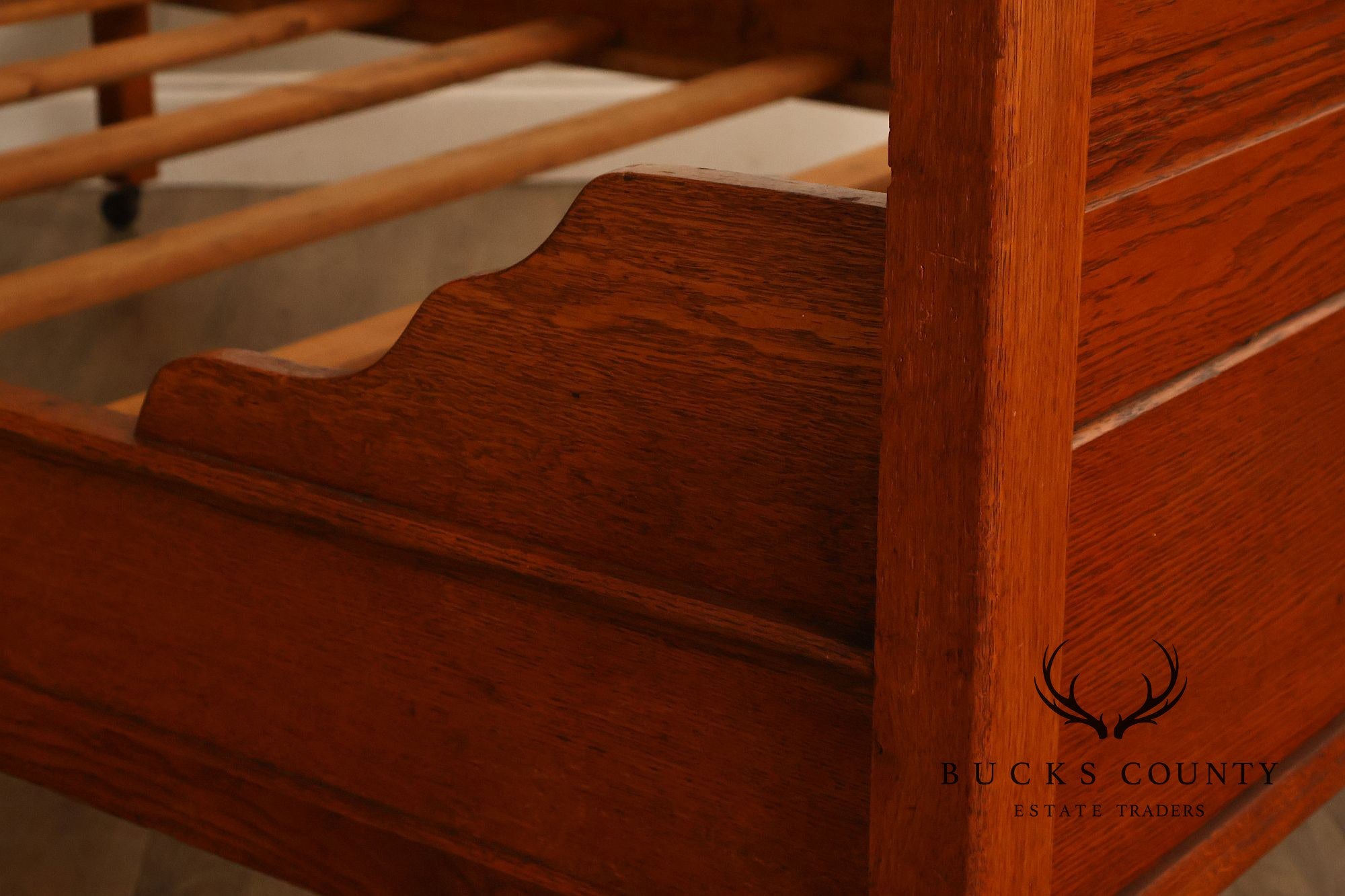 Antique American Victorian Oak Full Size  High Back Bed