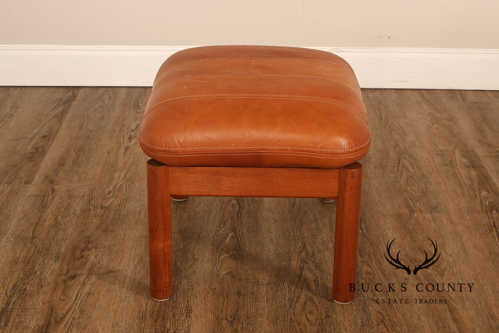 Thams Kvalitet Danish Modern Teak and Leather Ottoman