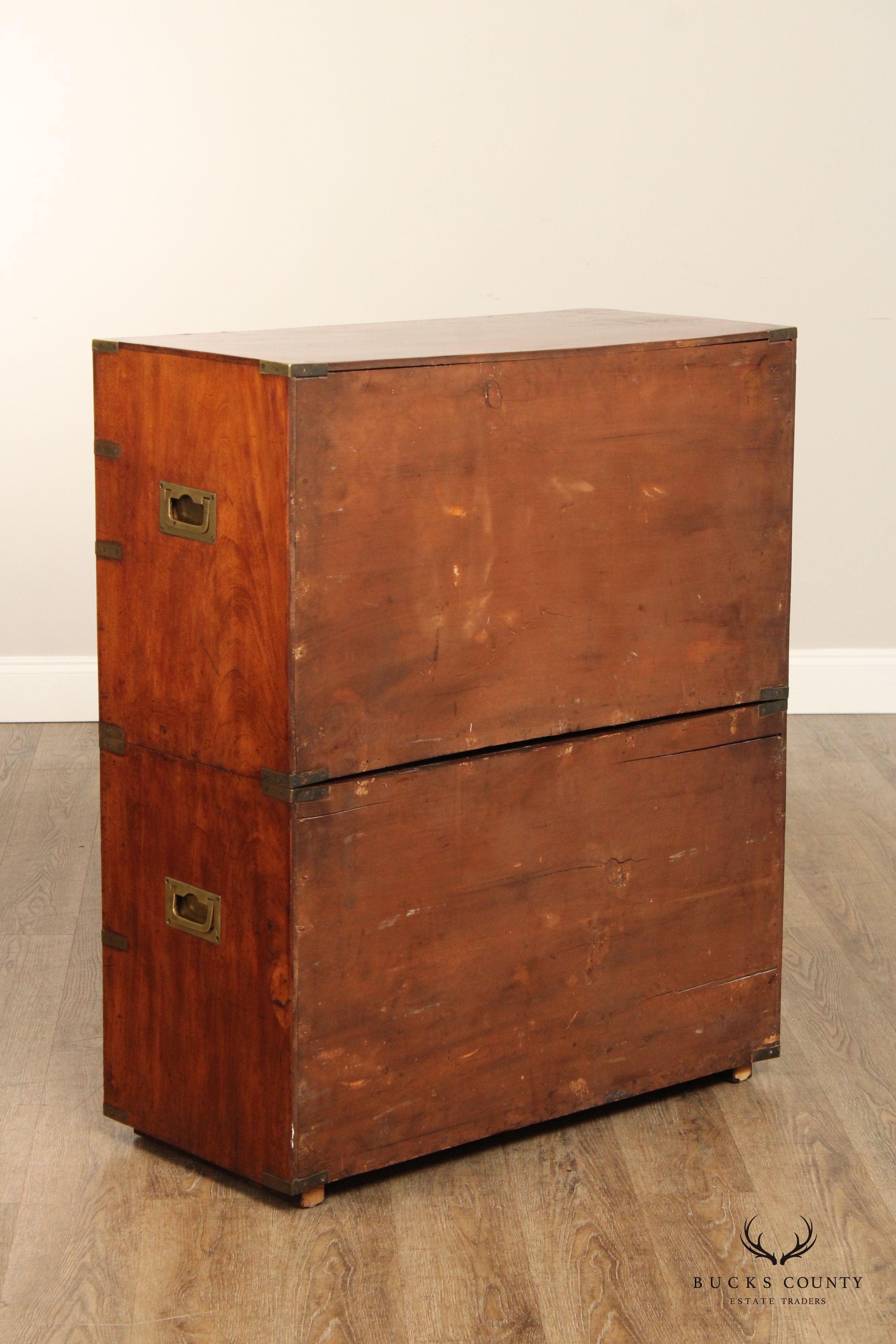 Antique 19th Century  English Brass Bound Campaign Chest