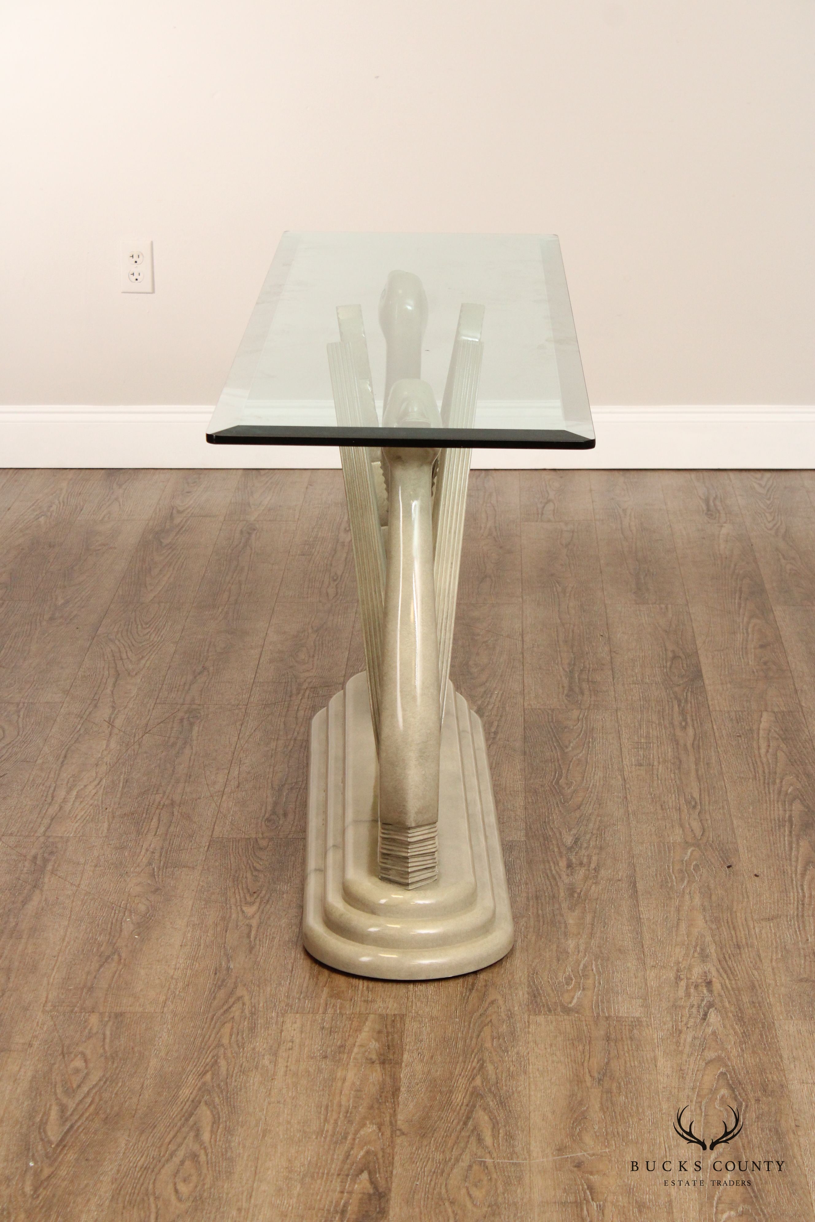 Art Deco Style Vintage Glass Top Swan Console Table