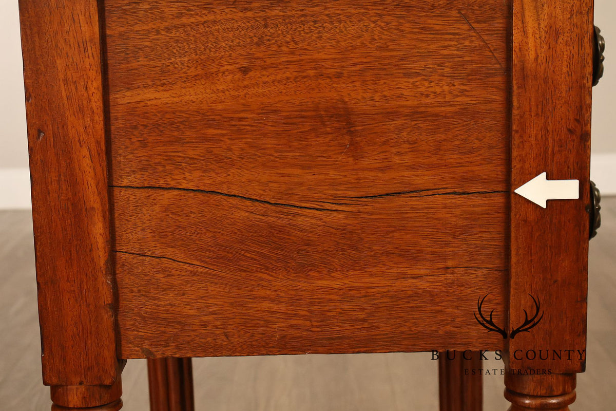Antique American Sheraton Mahogany Two Drawer Work Table On Casters