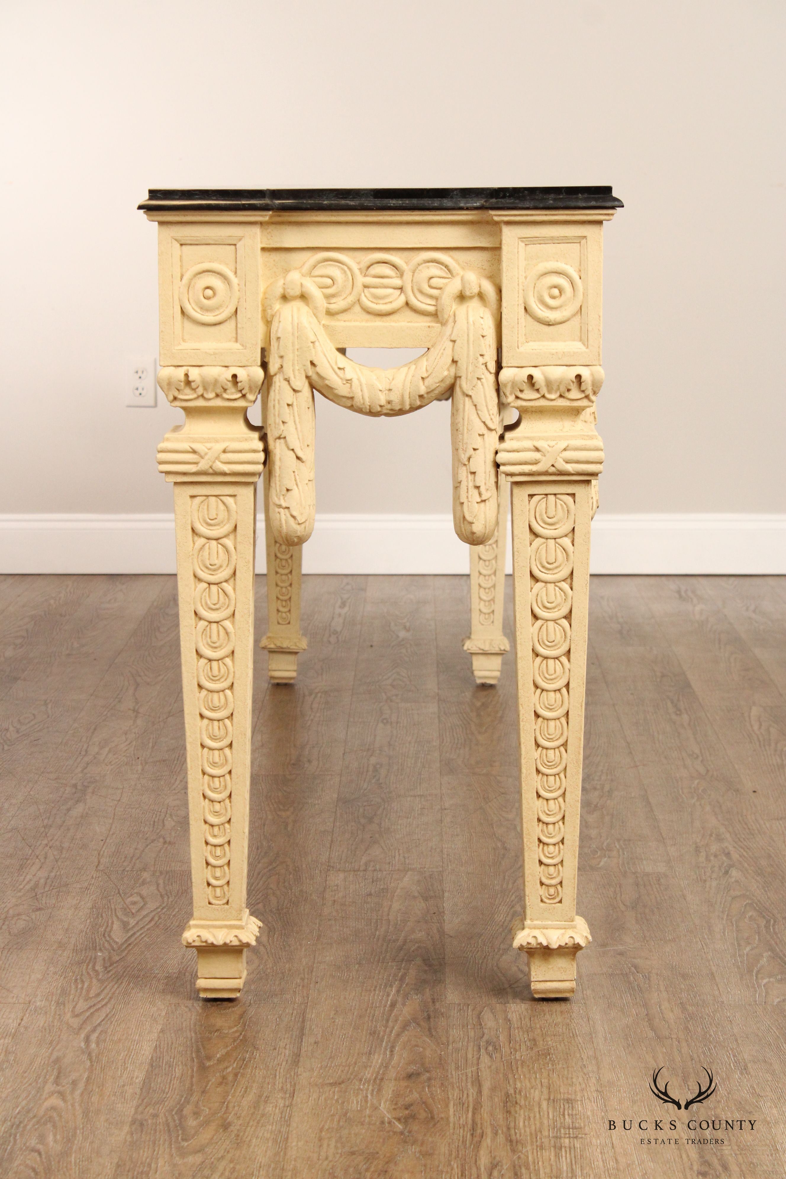 Neoclassical Style Tessellated Marble Top Console Table