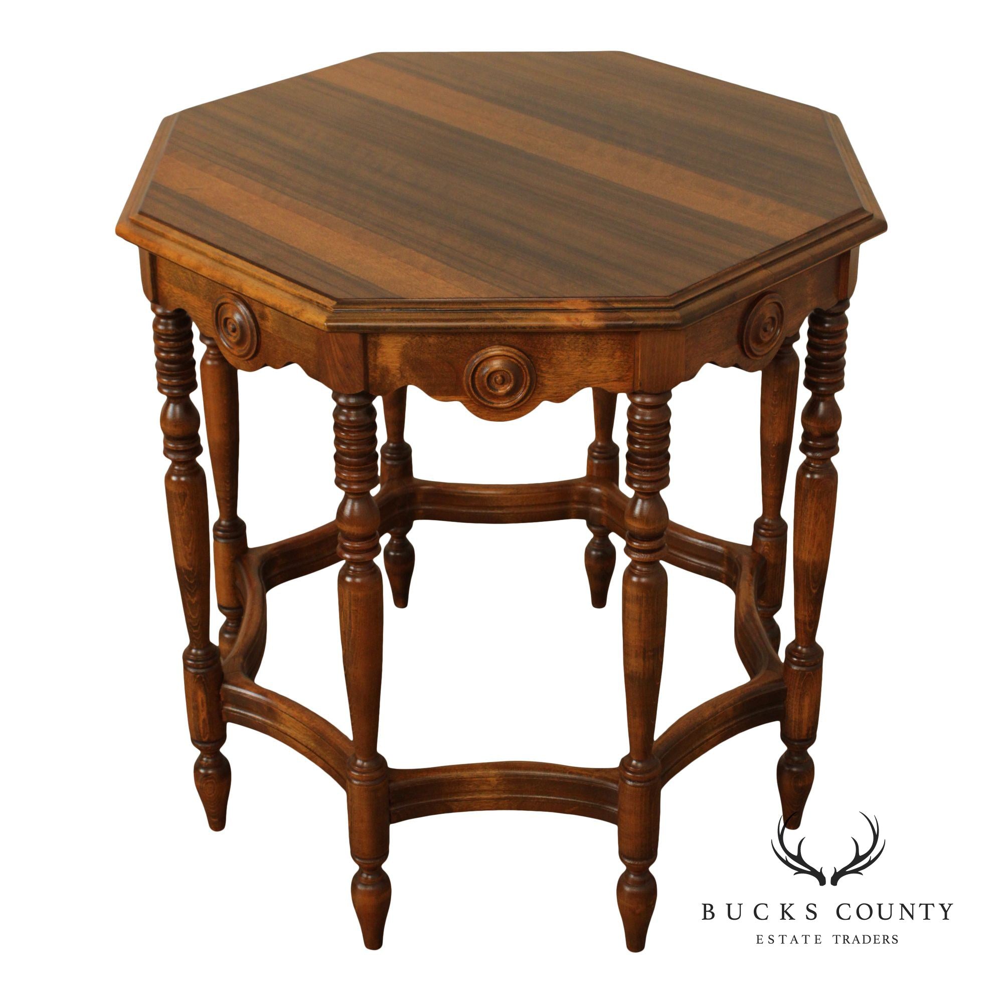 1920's Vintage Walnut Octagonal Side Table