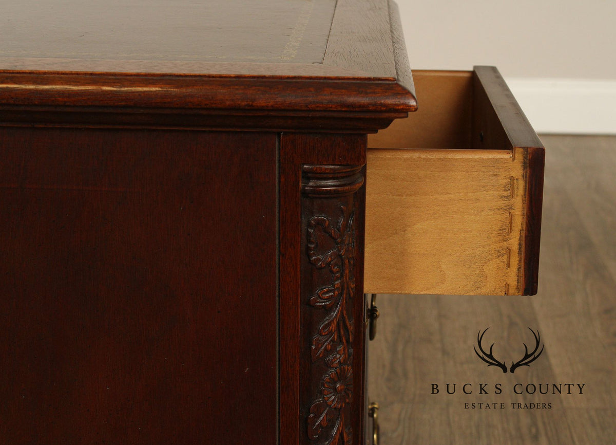 Hekman Georgian Style Leather Top Burlwood Side Table