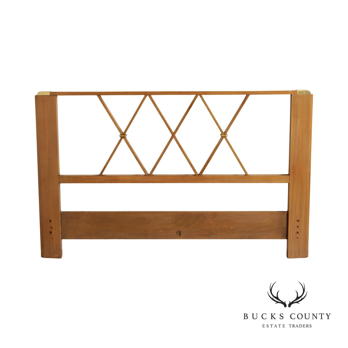 Paul Frankl Mid Century Modern Full Size Teak and Brass X-Back Headboard