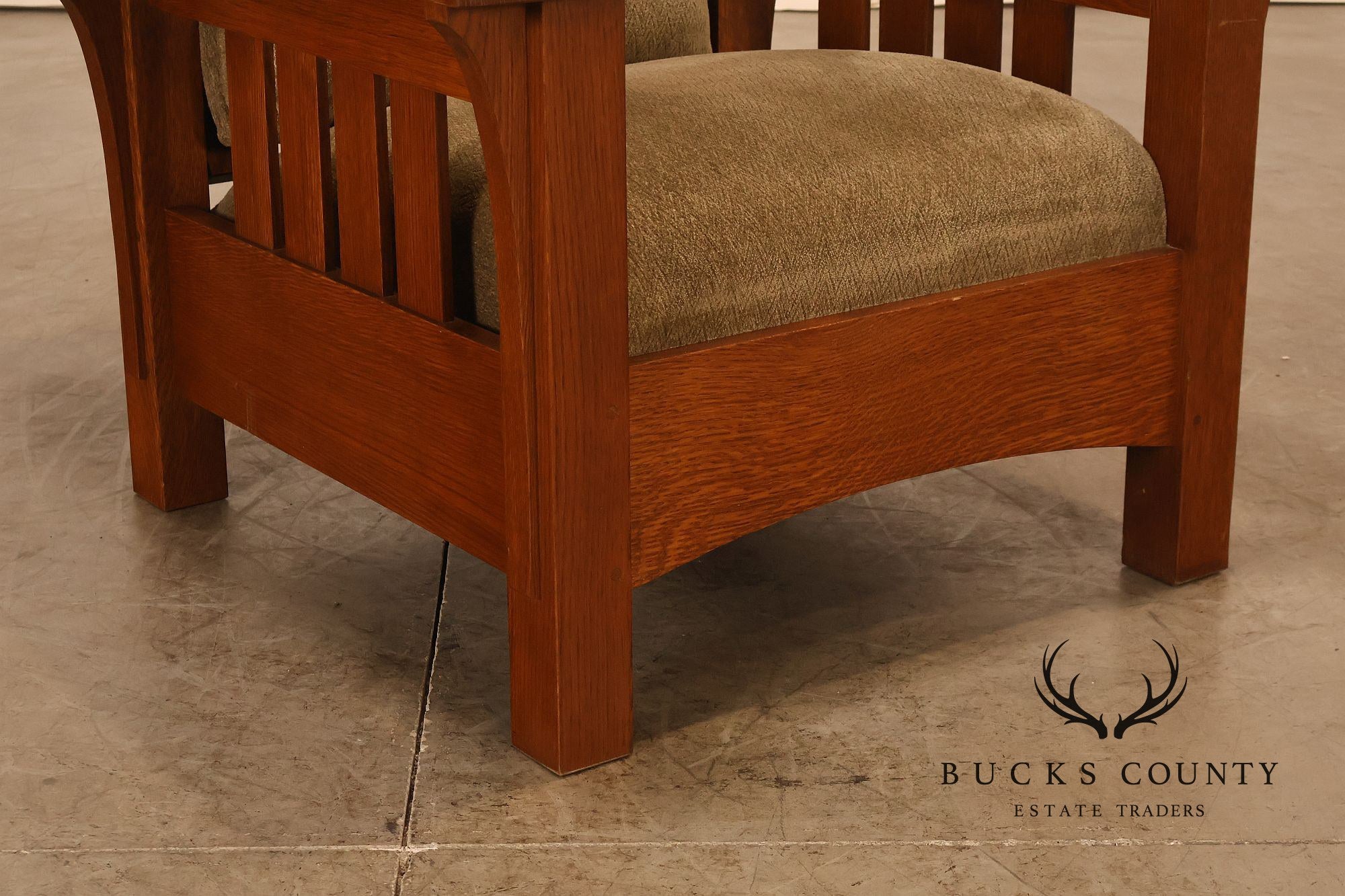 Stickley Mission Collection Oak And Custom Upholstery Bow Arm Morris Chair