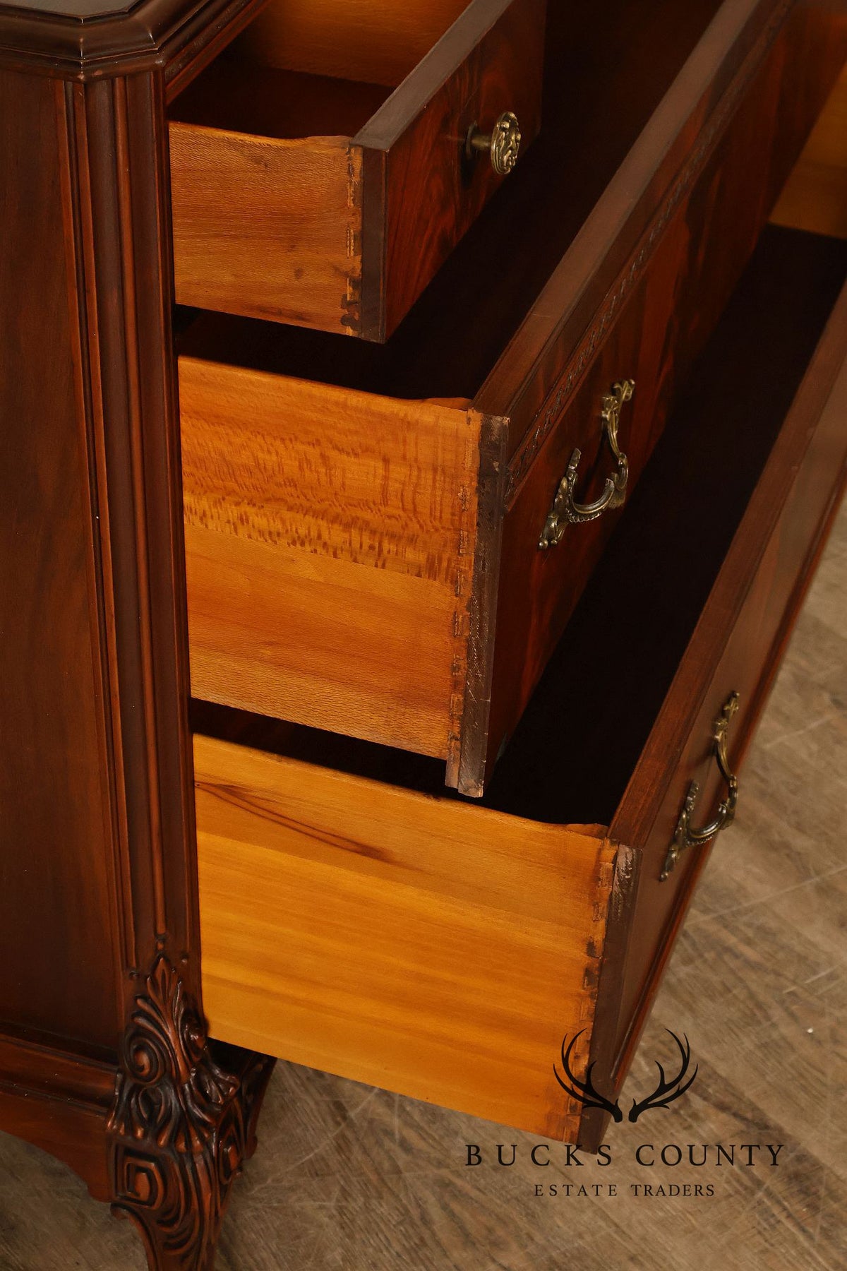 French Louis XV Style Flame Mahogany Dresser Chest