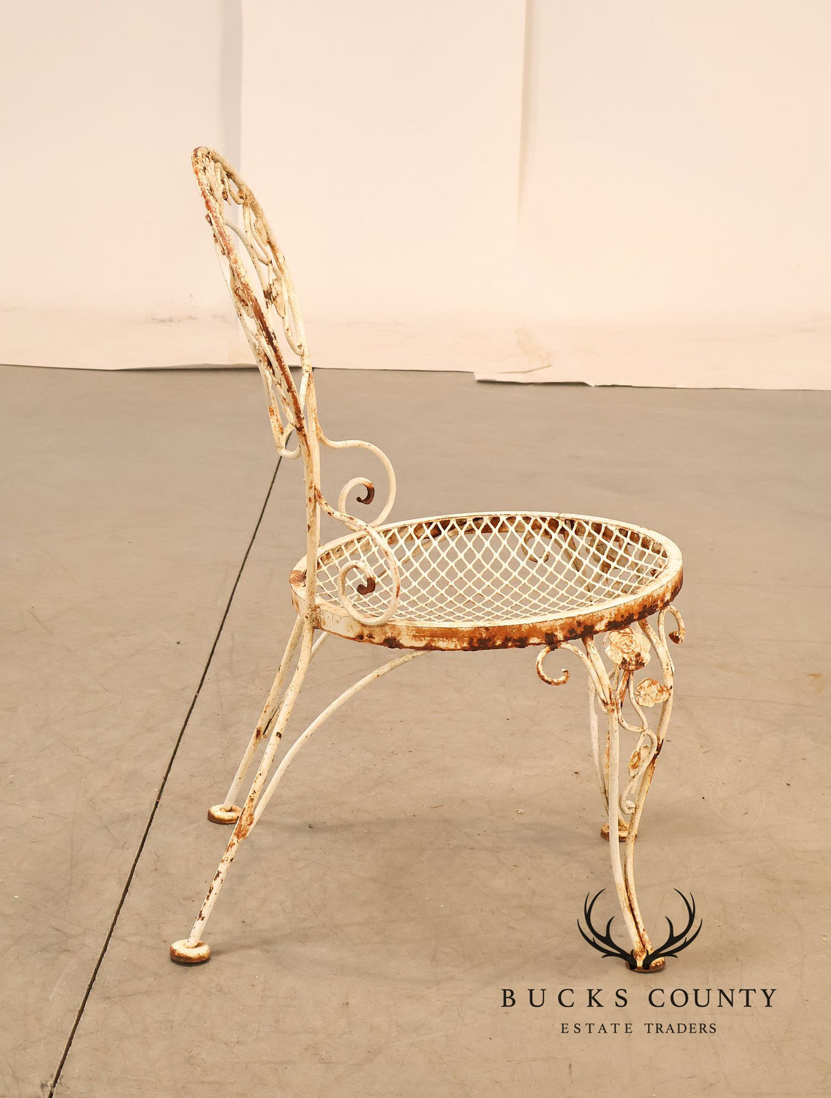 Vintage Woodard White Painted Wrought Iron Garden Chair