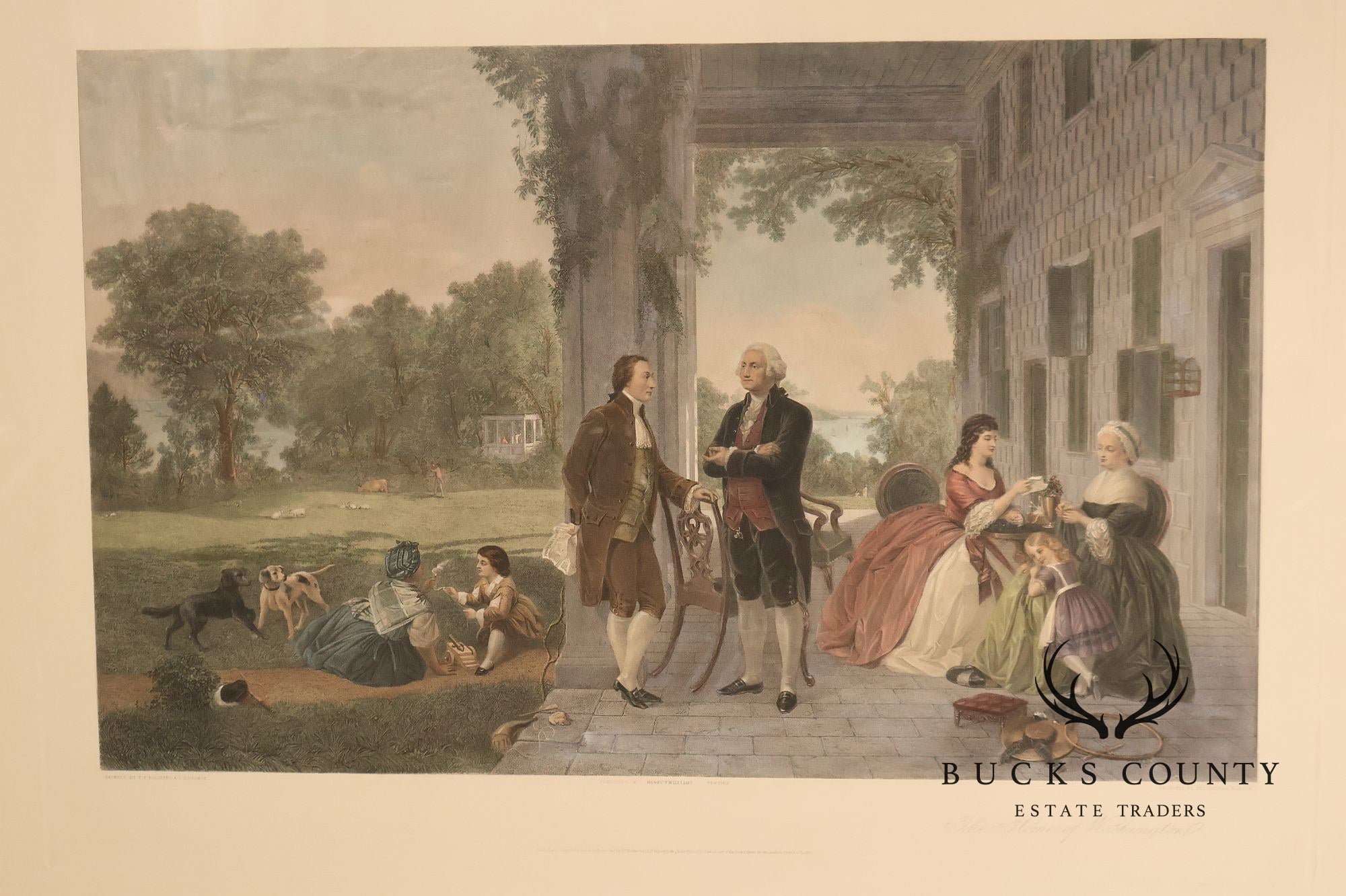 The Home Of George Washington Colored Engraving After Thomas Oldham Barlow