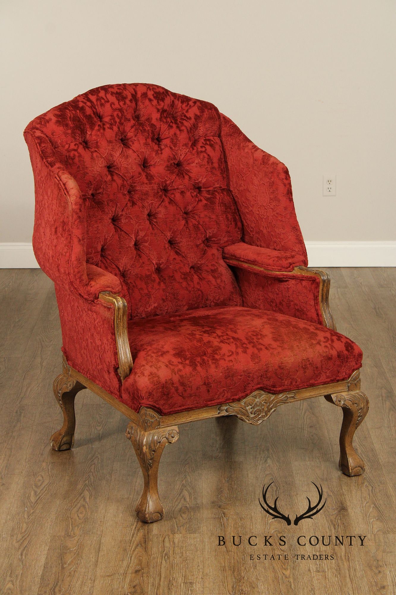 Georgian Style Pair of Wingback Armchairs and Ottoman