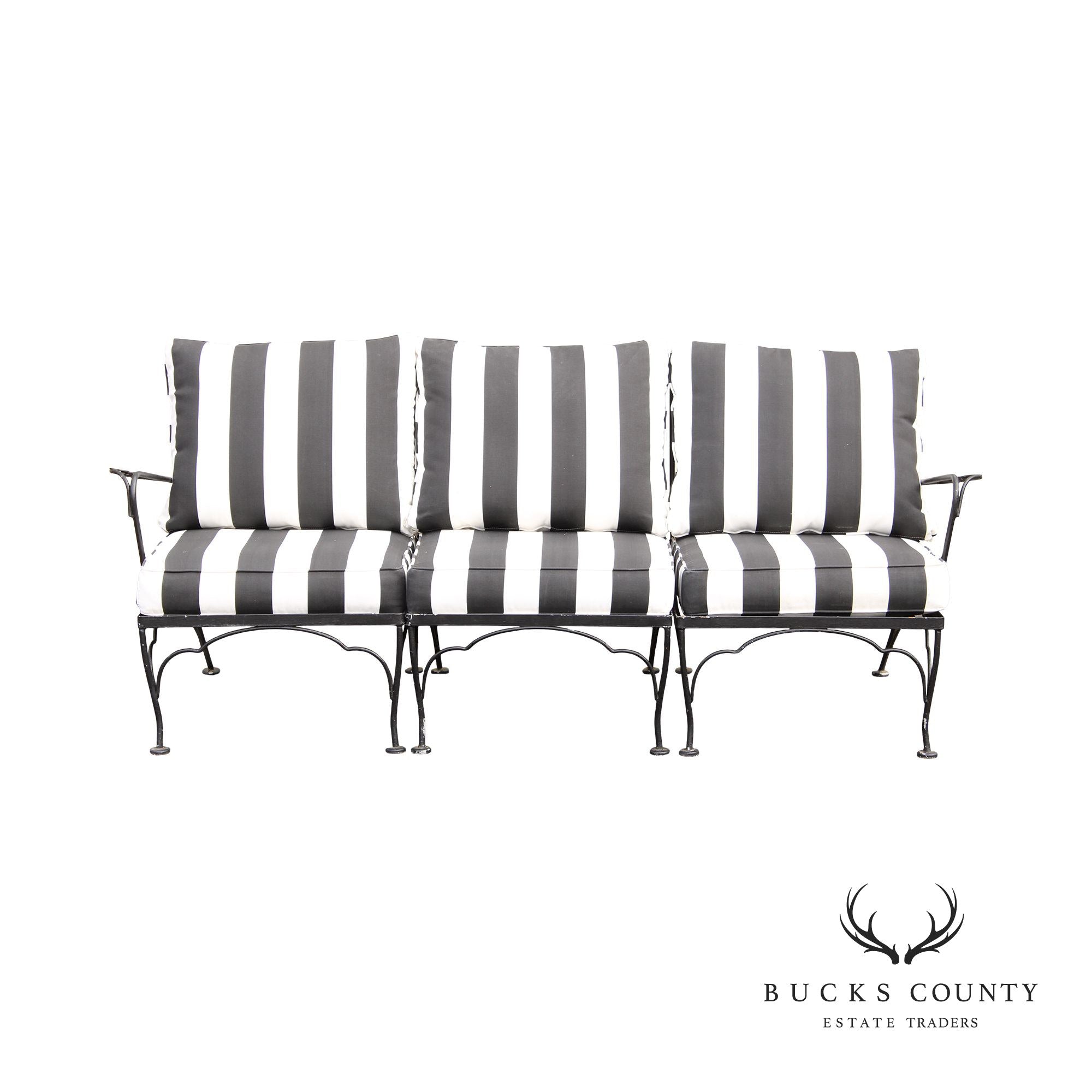 Vintage Wrought Iron Three-Piece Outdoor Garden Sofa