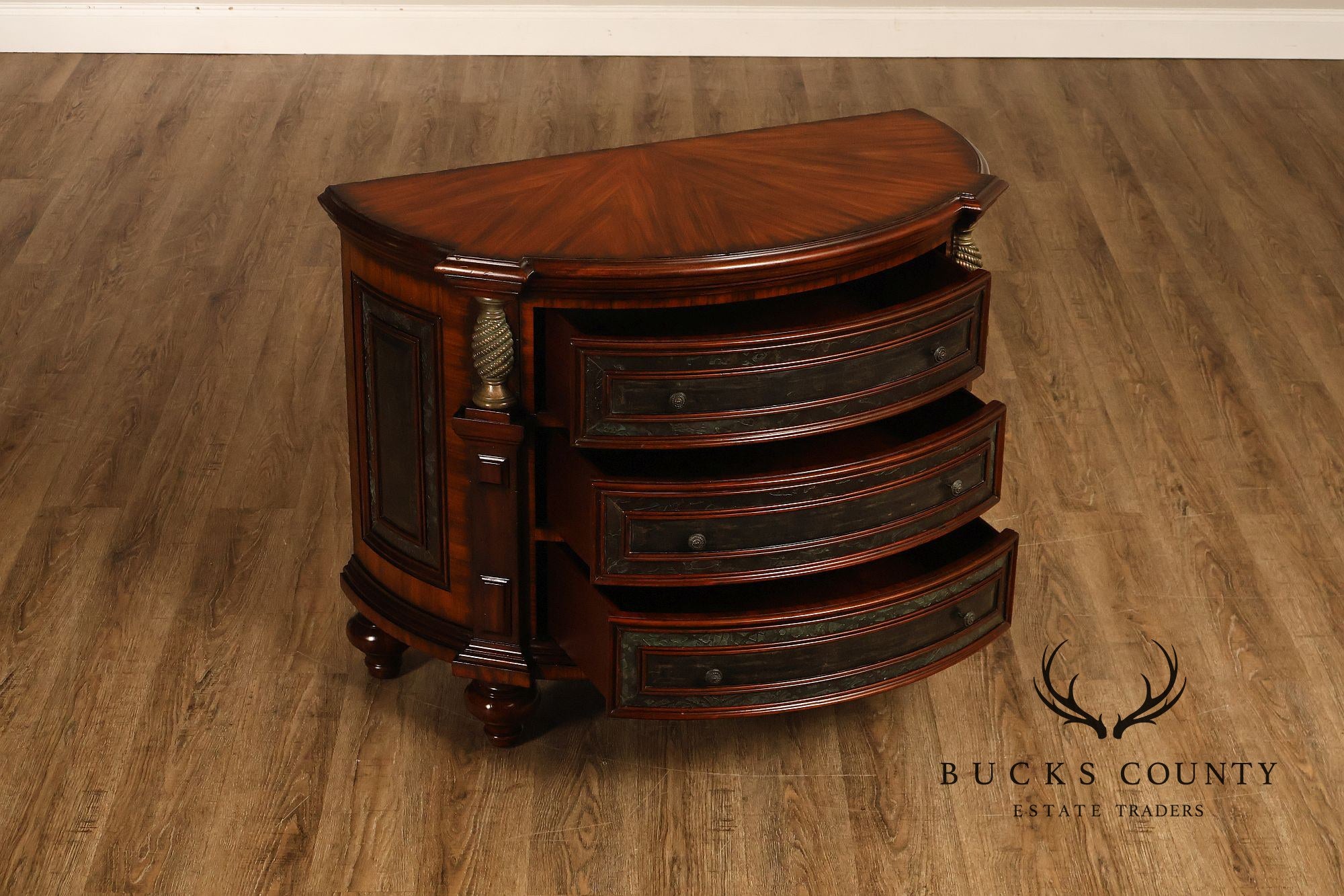 Maitland-Smith Pair Of Mahogany Three Drawer Chest Nightstands