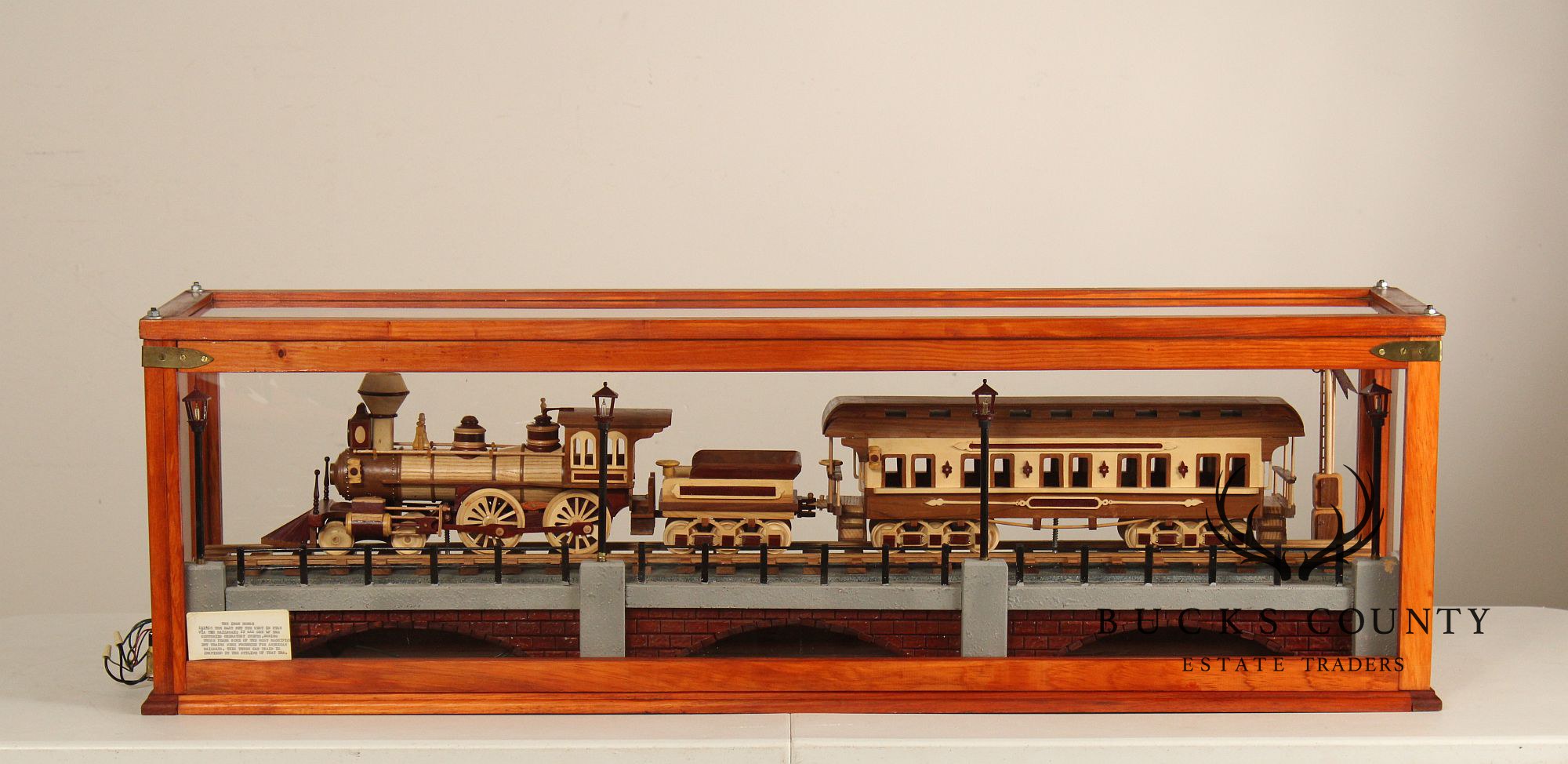 Philip Jacoby Carved Wood Model Train in Display Case