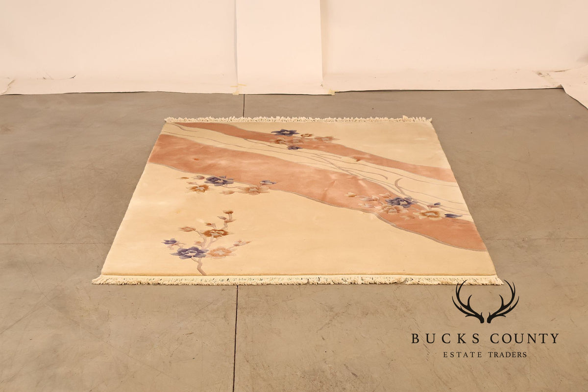 Hand Woven Chinese Art Deco Floral Wool 6x9 Area Rug