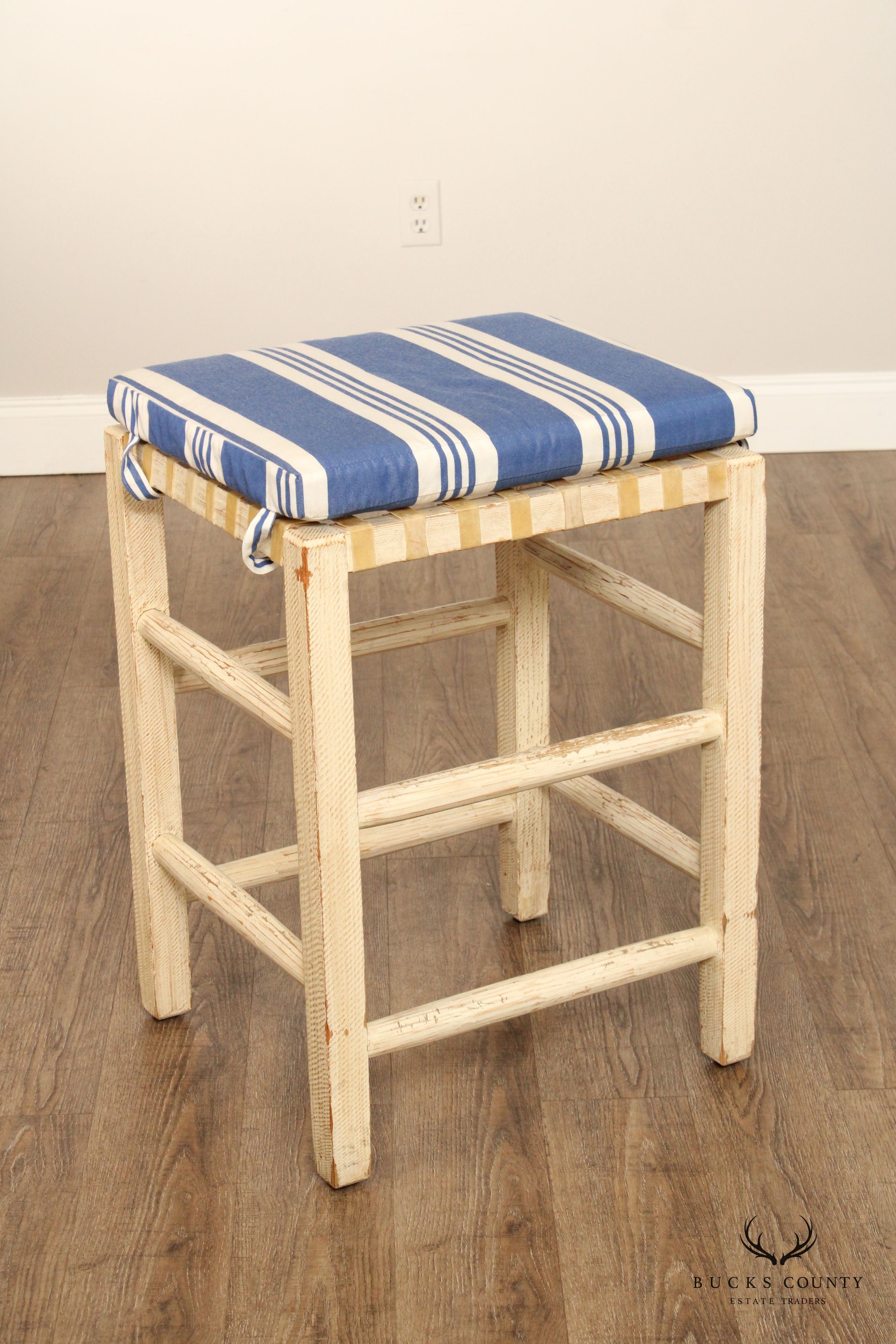 Farmhouse Style Set of Three Distress Painted Bar Stools