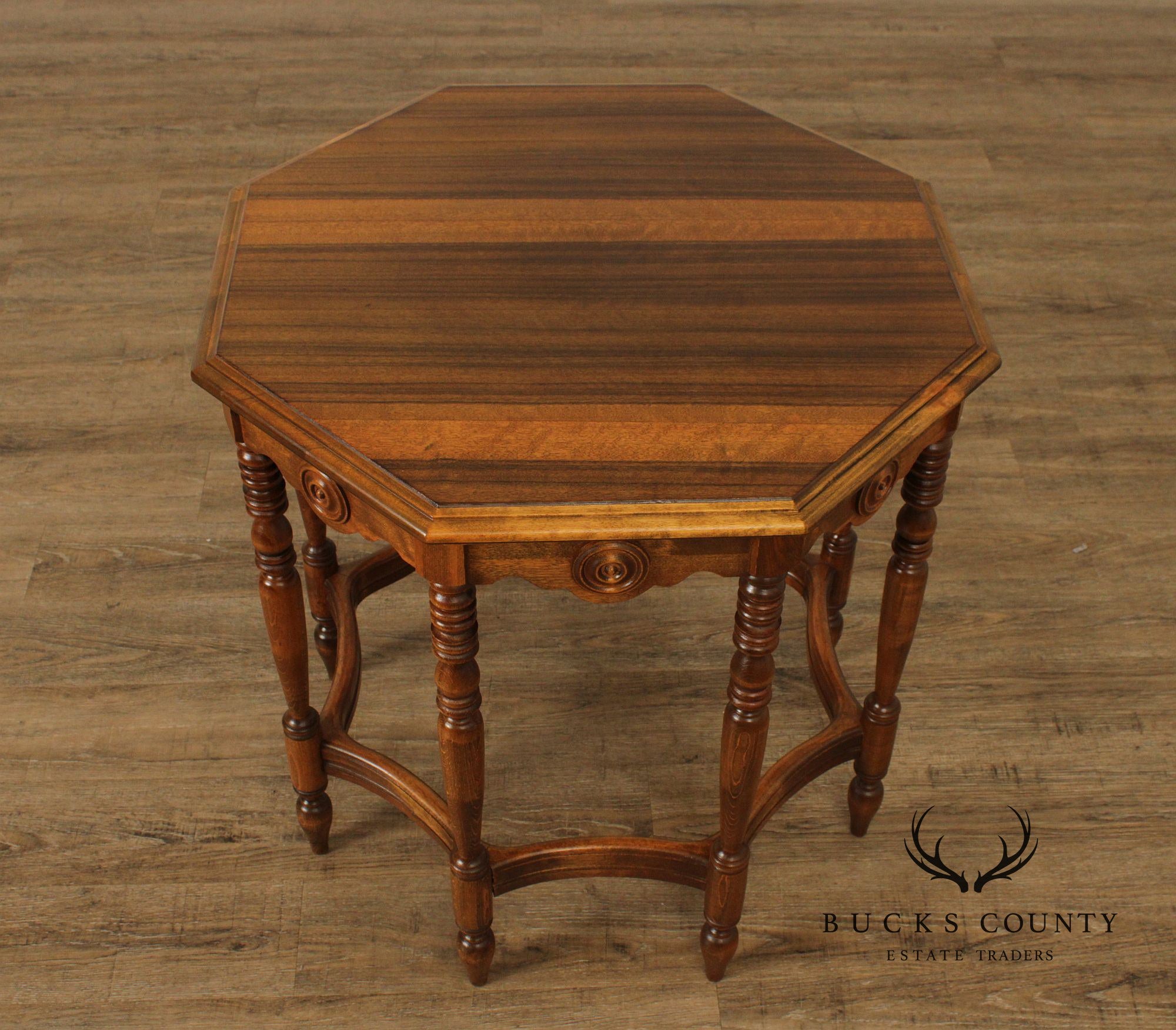 1920's Vintage Walnut Octagonal Side Table