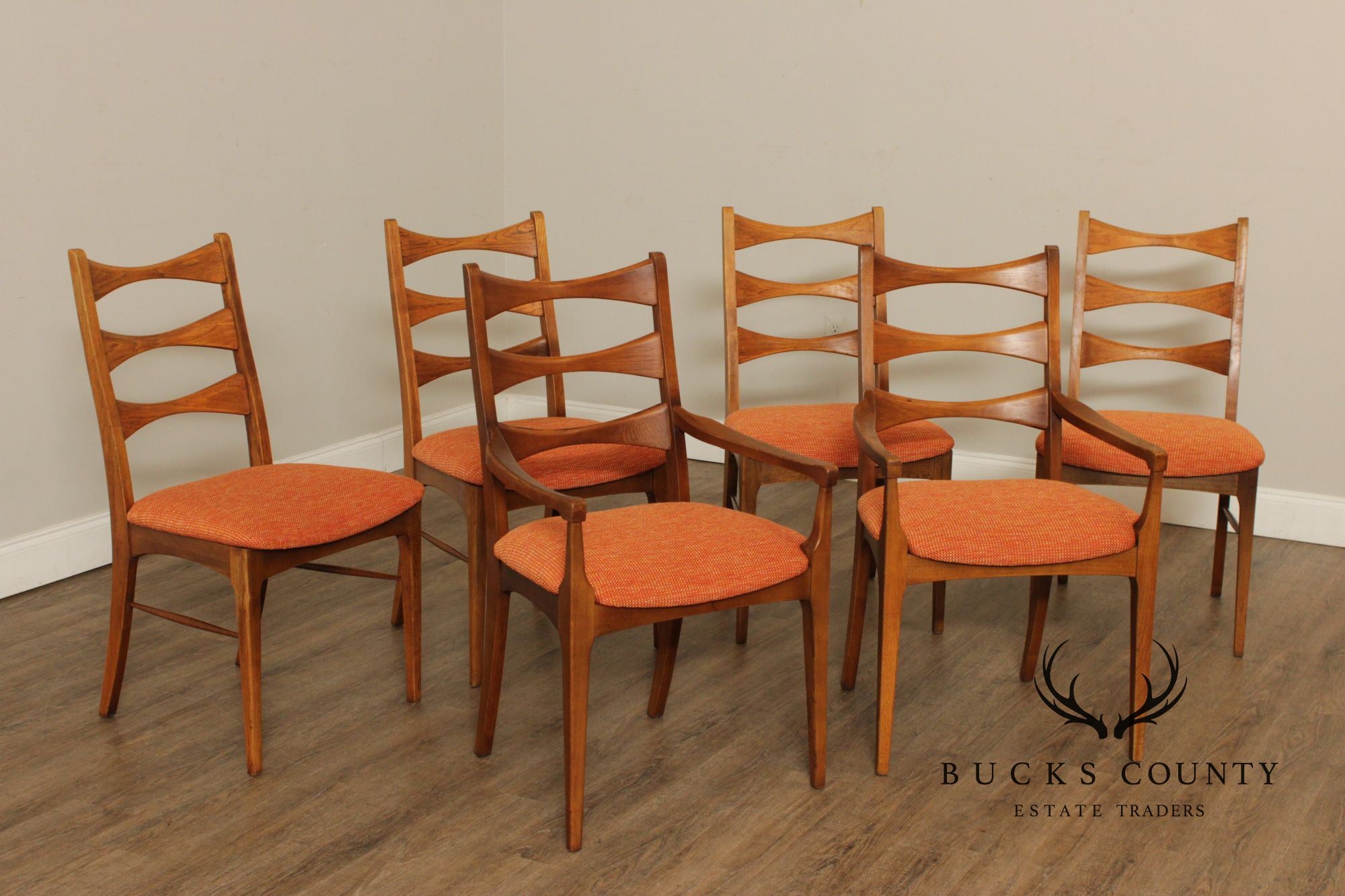 Lane 'Rhythm' Set of Six Mid Century Walnut Dining Chairs