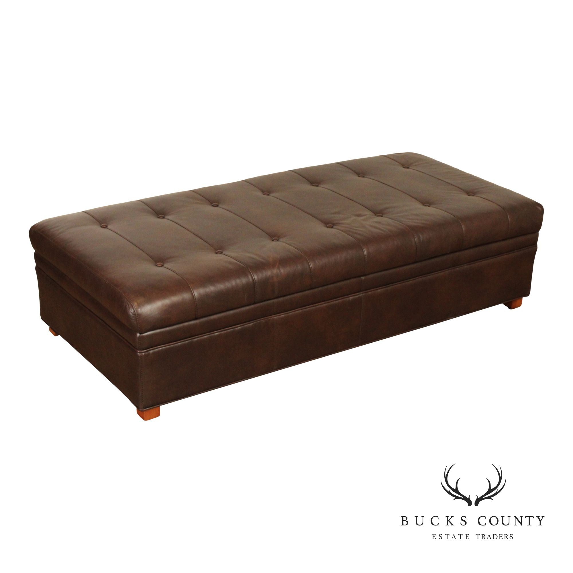 Stickley 'Chicago' Leather and Cherry Storage Ottoman