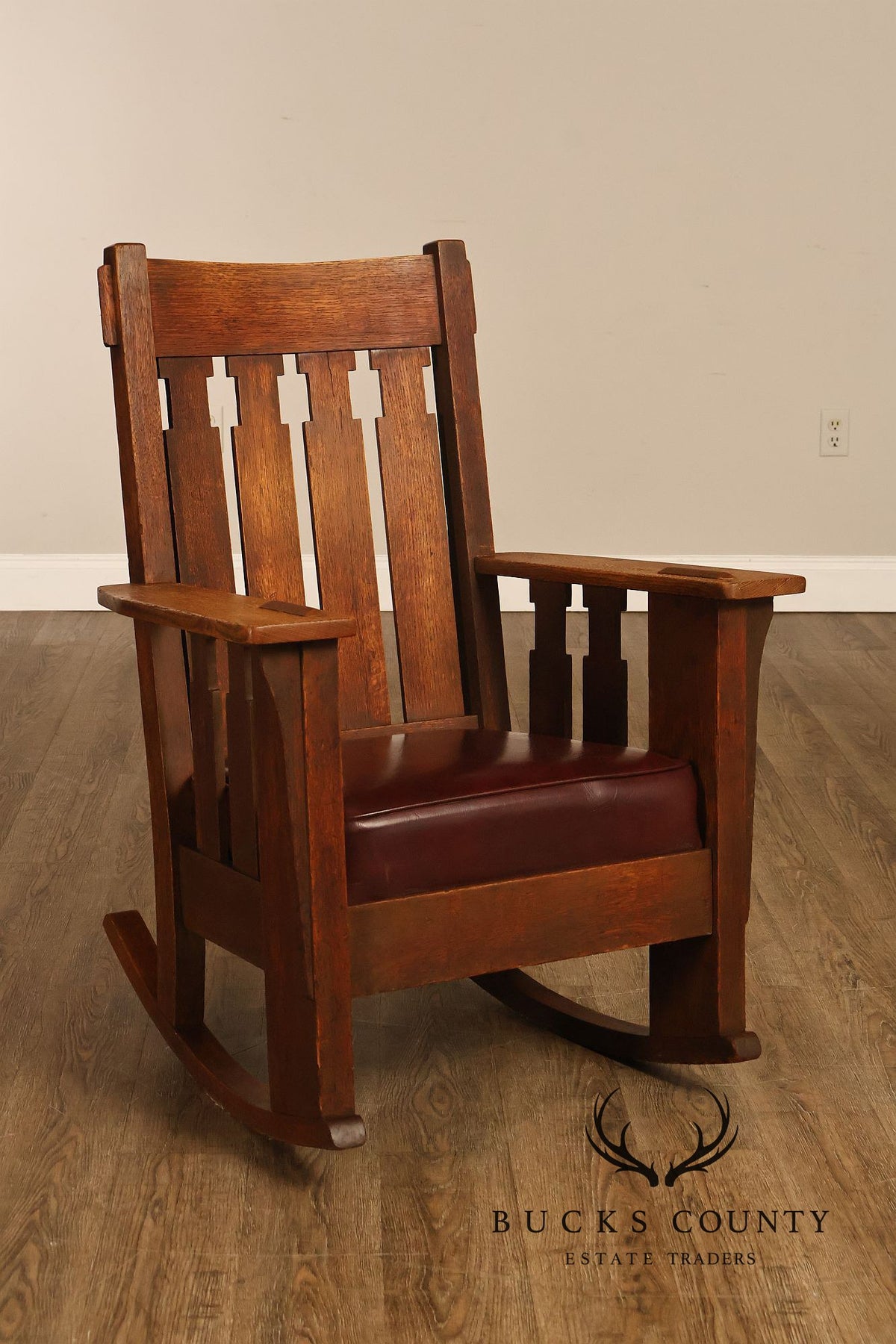 Antique Charles Stickley Mission Oak High Back Rocking Chair
