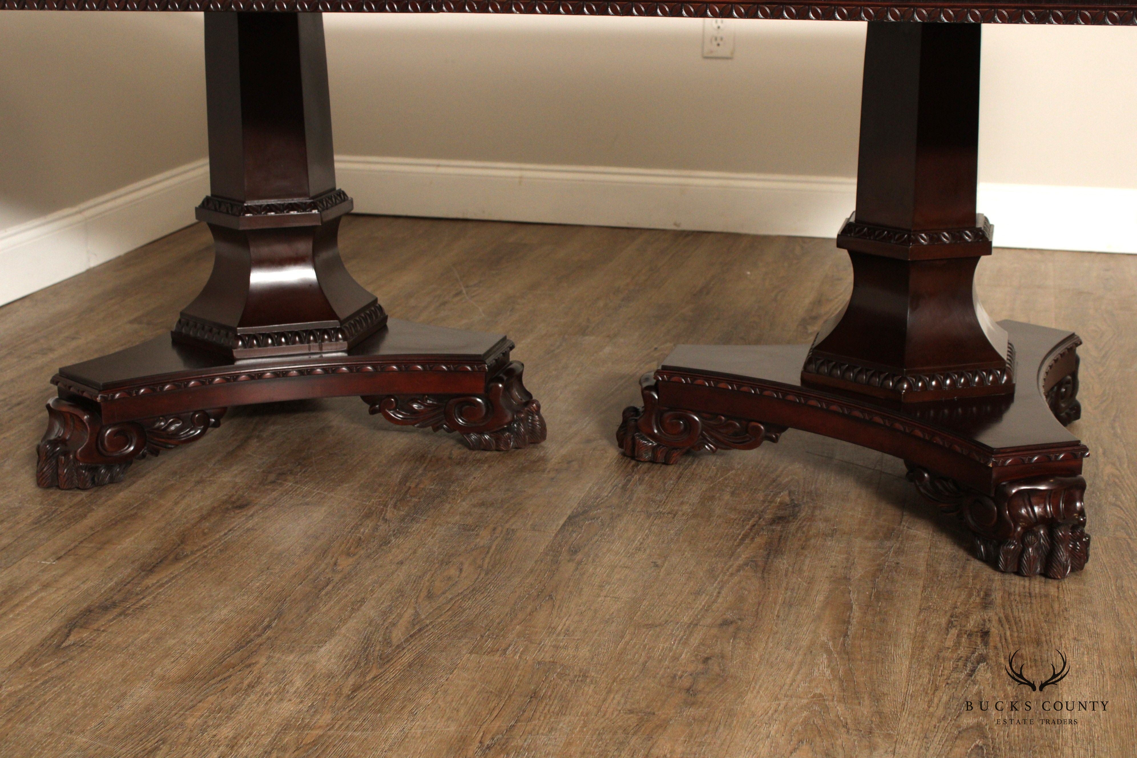 Empire Style Mahogany Double Pedestal Expandable Dining Table