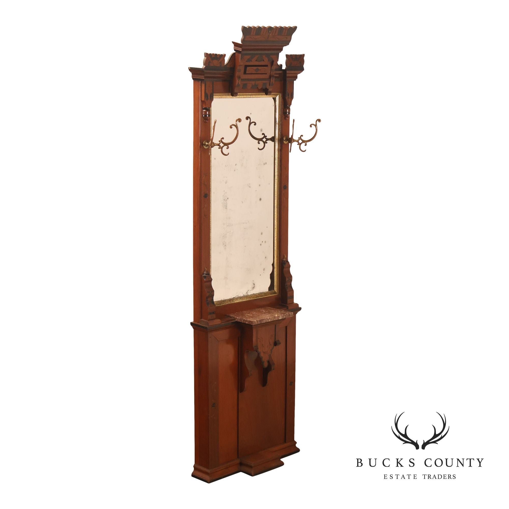Victorian Eastlake Carved Wood Hall Tree