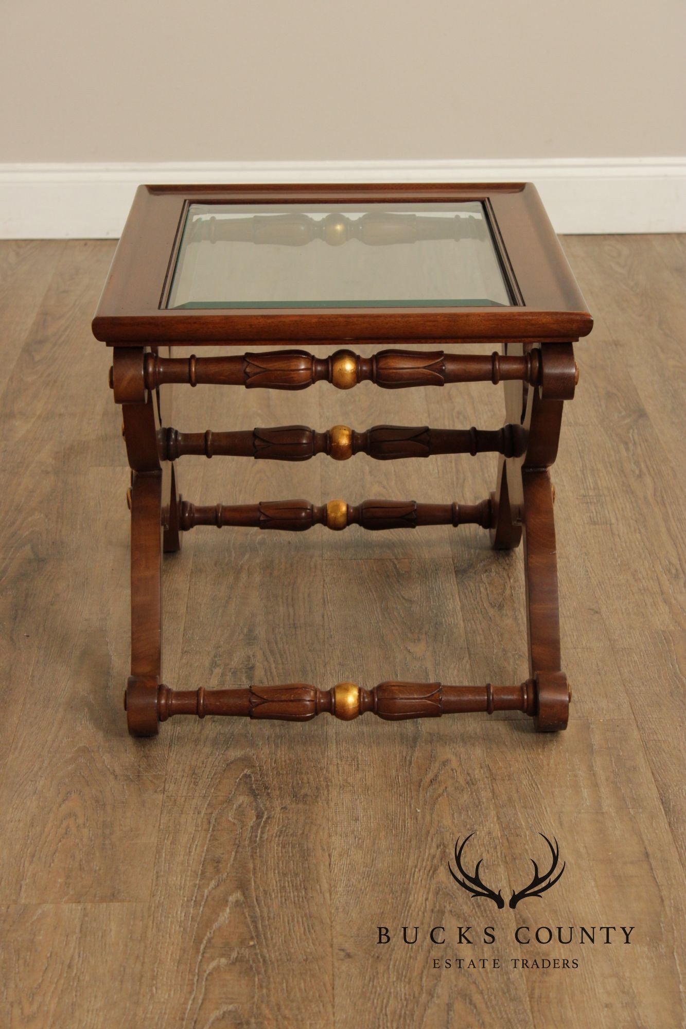 Karges Georgian Style X-Base Mahogany and Glass Tea Tables