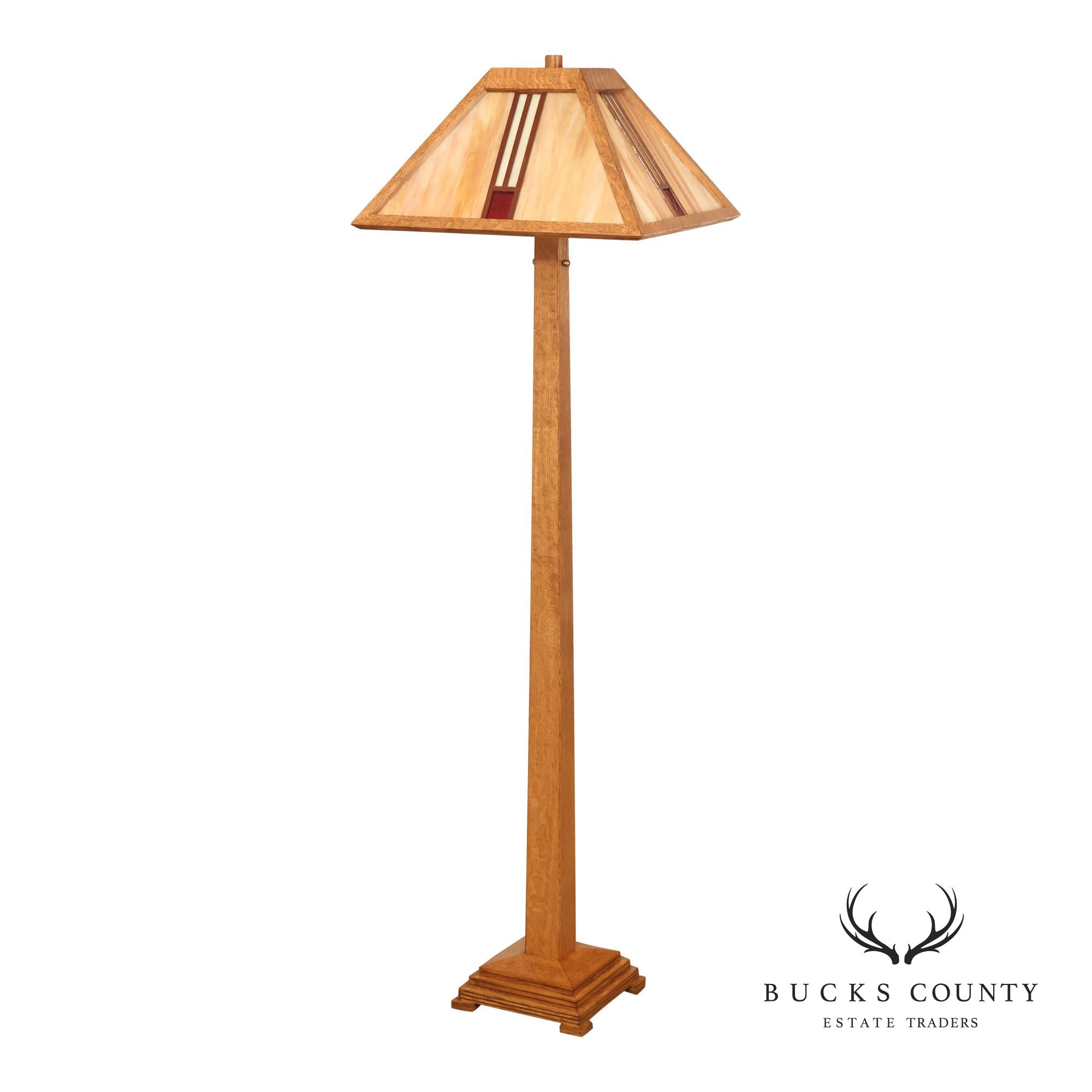 Ppl Fine Woodworking Mission Oak and Stained Glass Floor Lamp