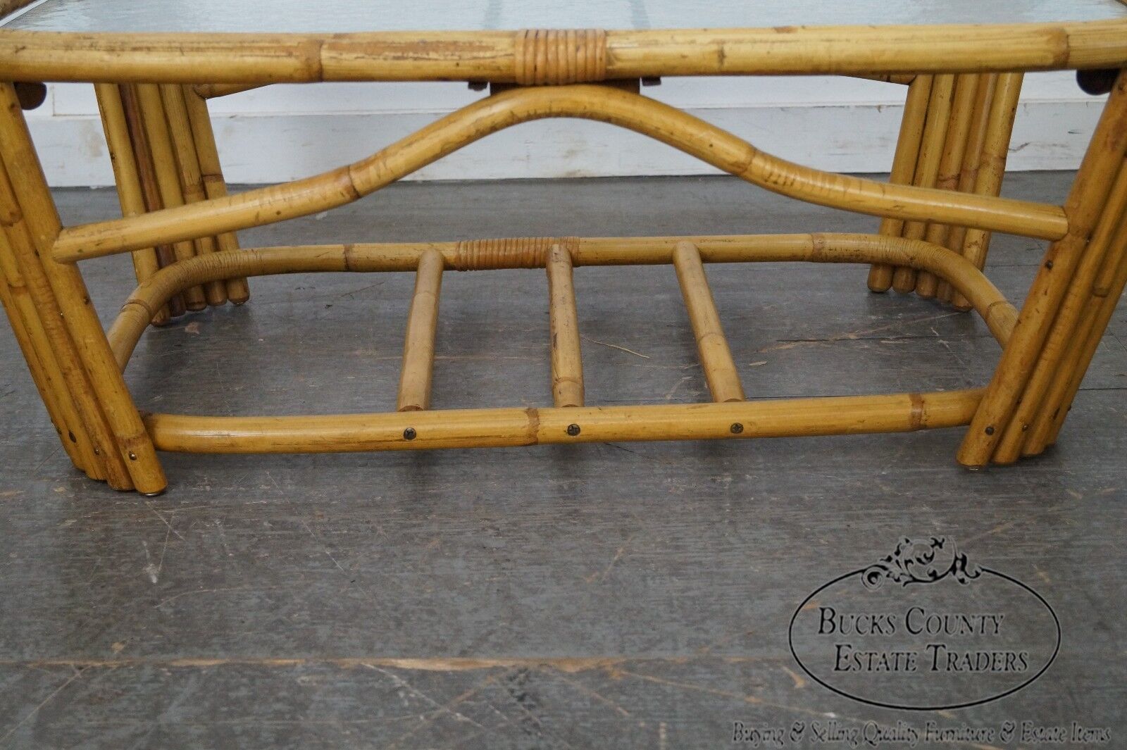 Mid Century Rattan Glass Top Coffee Table