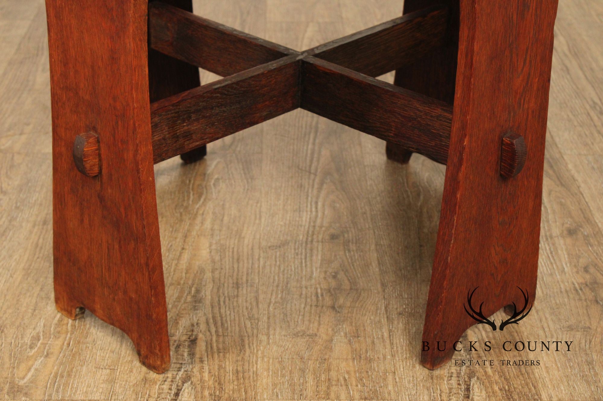 Antique Arts And Crafts Period Oak Cutout Side Table