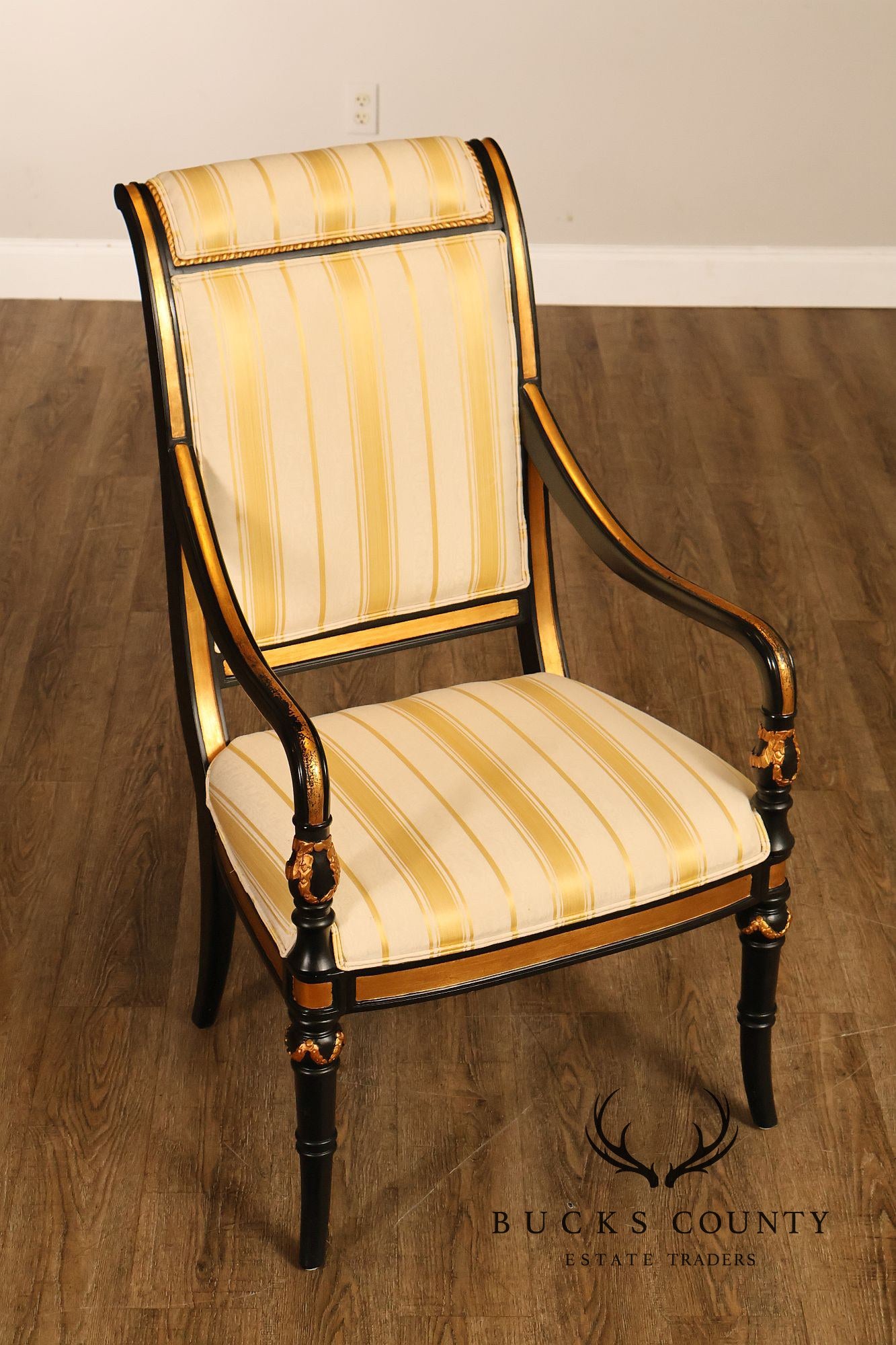 Ferguson Copeland Regency Style Pair of Ebonized Armchairs