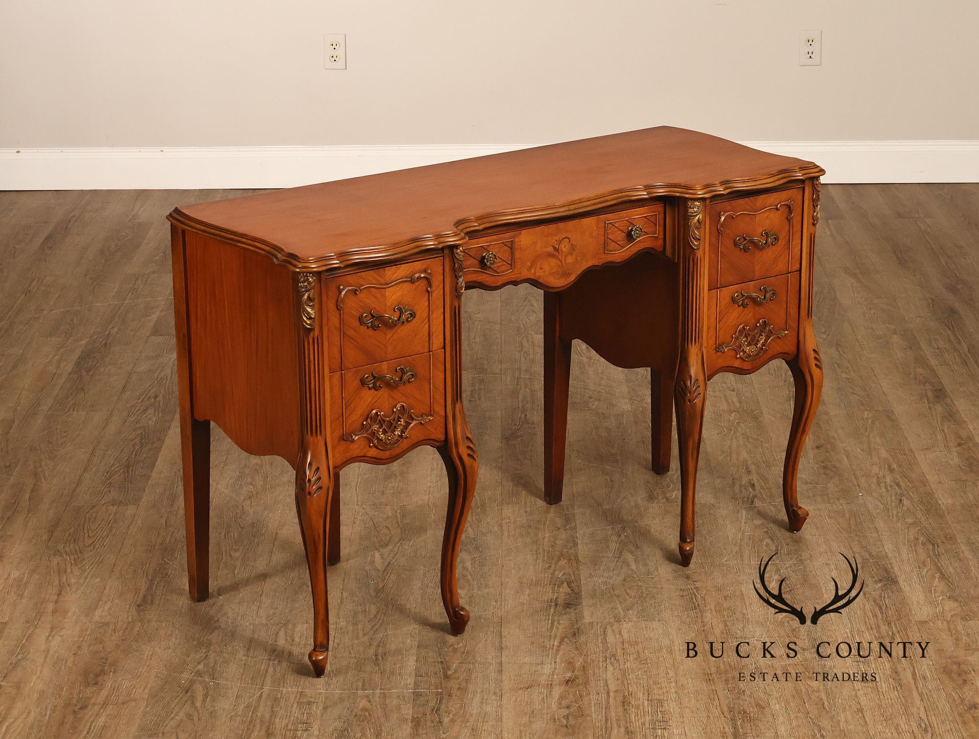 1930's French Louis XV Style SatinwoodInlaid Writing Desk Vanity