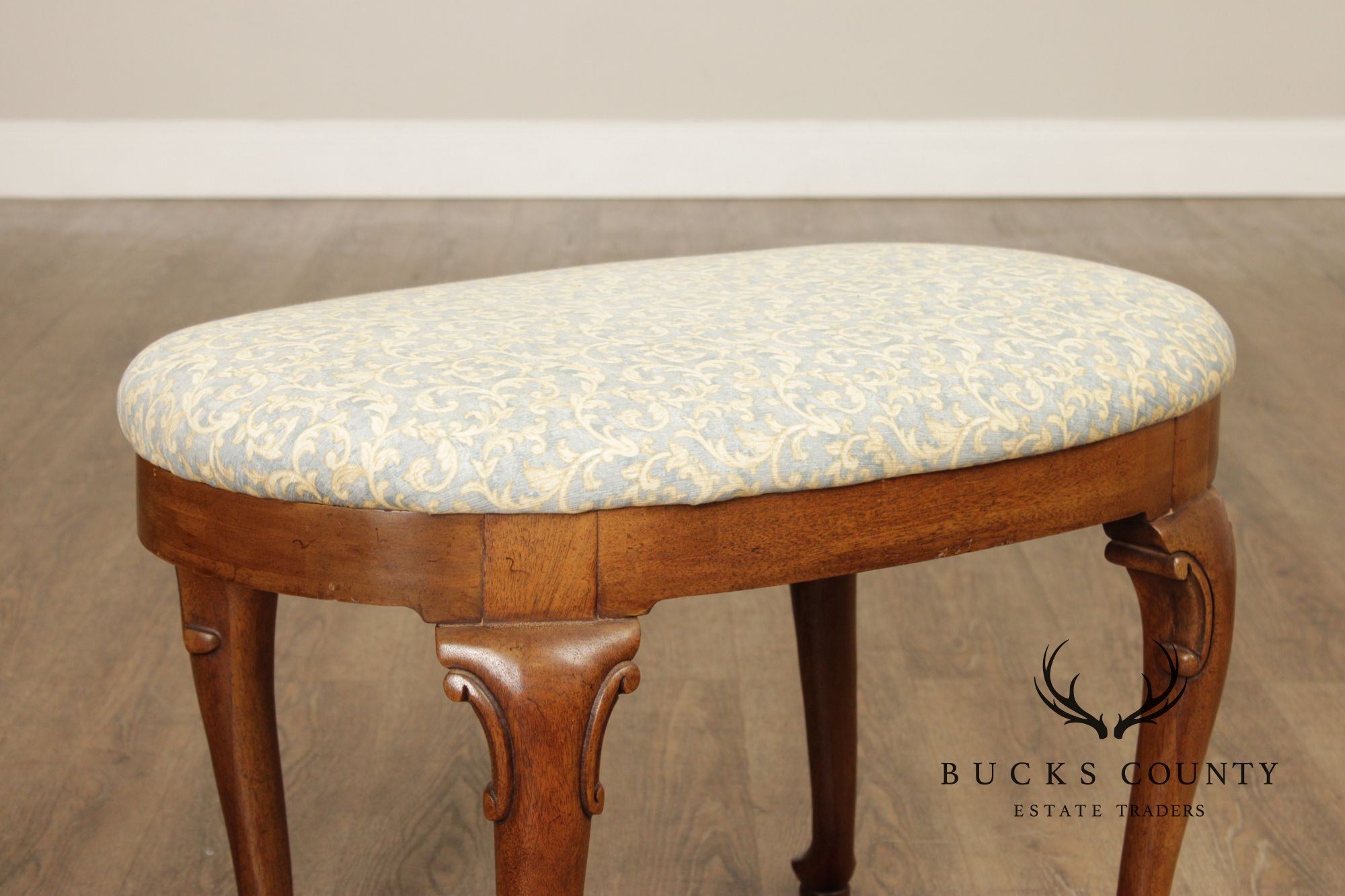 Queen Anne Style Carved Mahogany Vanity Stool