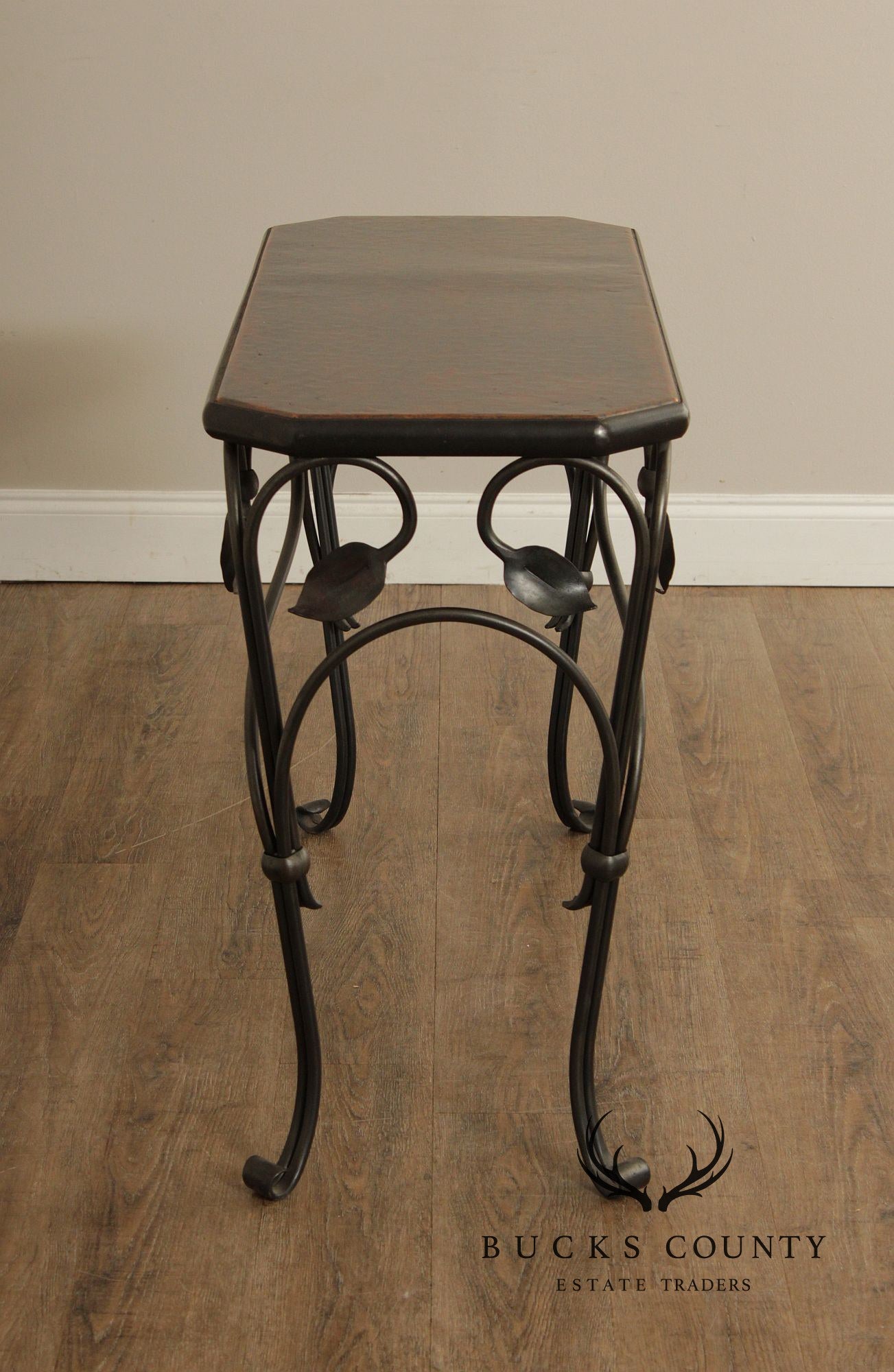 QualityForged Iron and Hammered Copper Top Console Table
