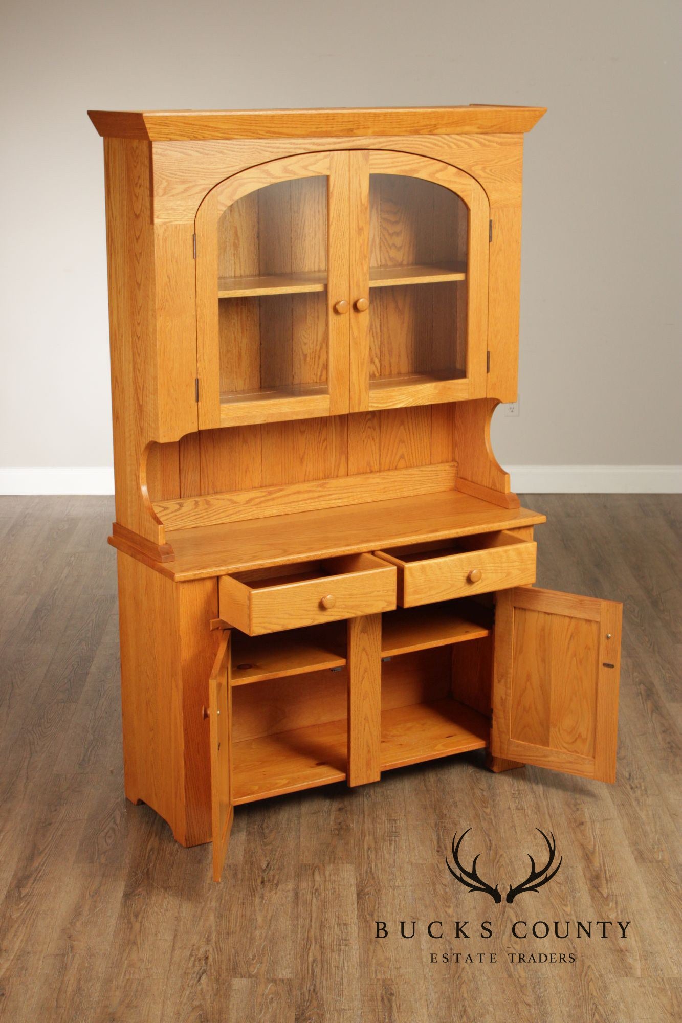 Hunt Country Furniture Oak Step Back Hutch China Cabinet