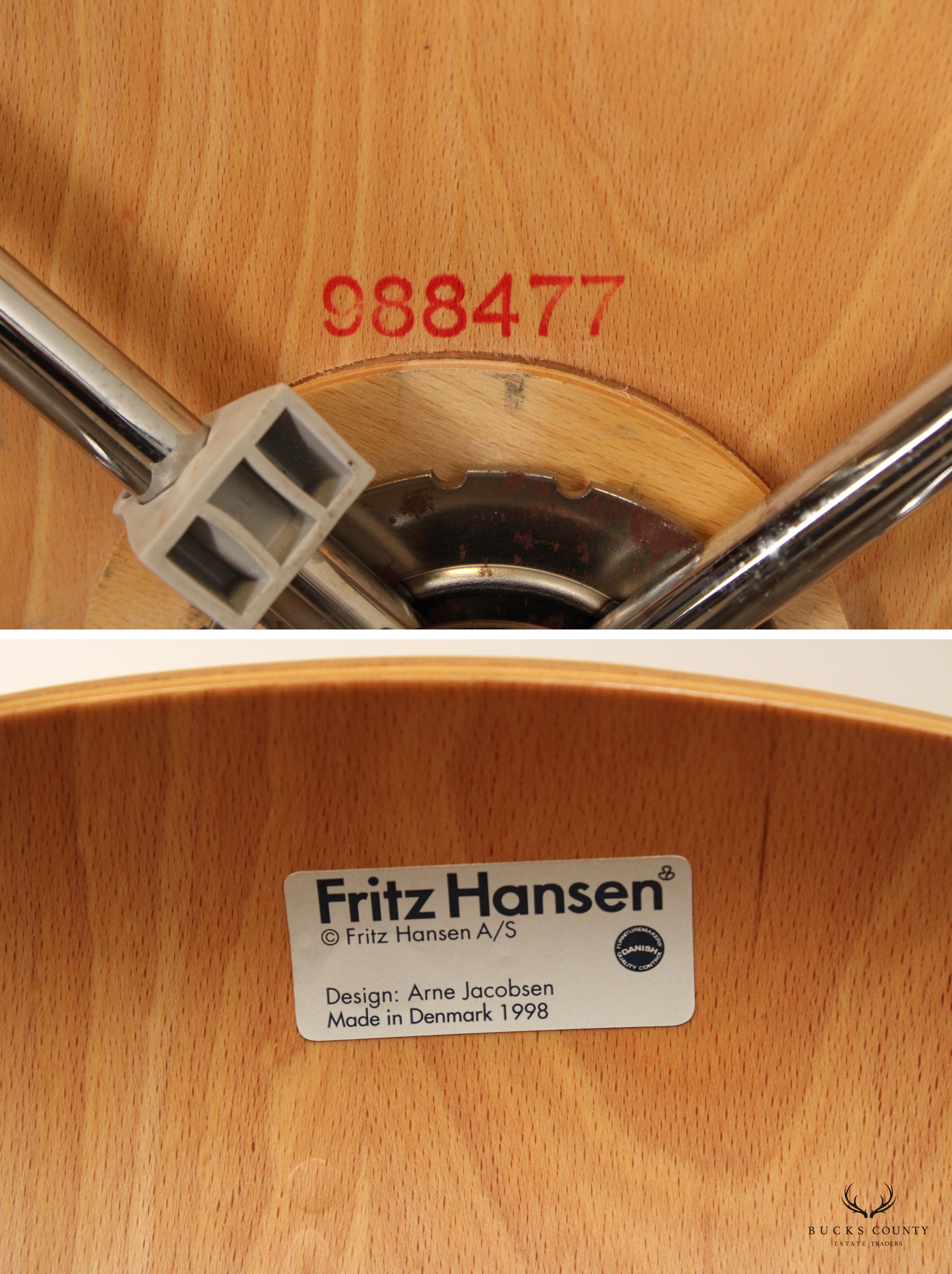 ARNE JACOBSEN FOR FRITZ HANSEN DANISH MODERN SET OF SIX DINING CHAIRS