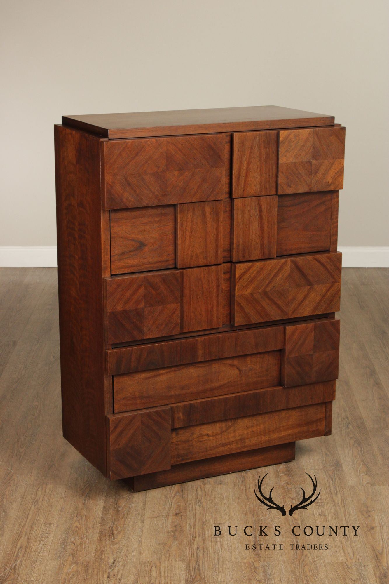 Lane Brutalist Mid Century Walnut High Chest