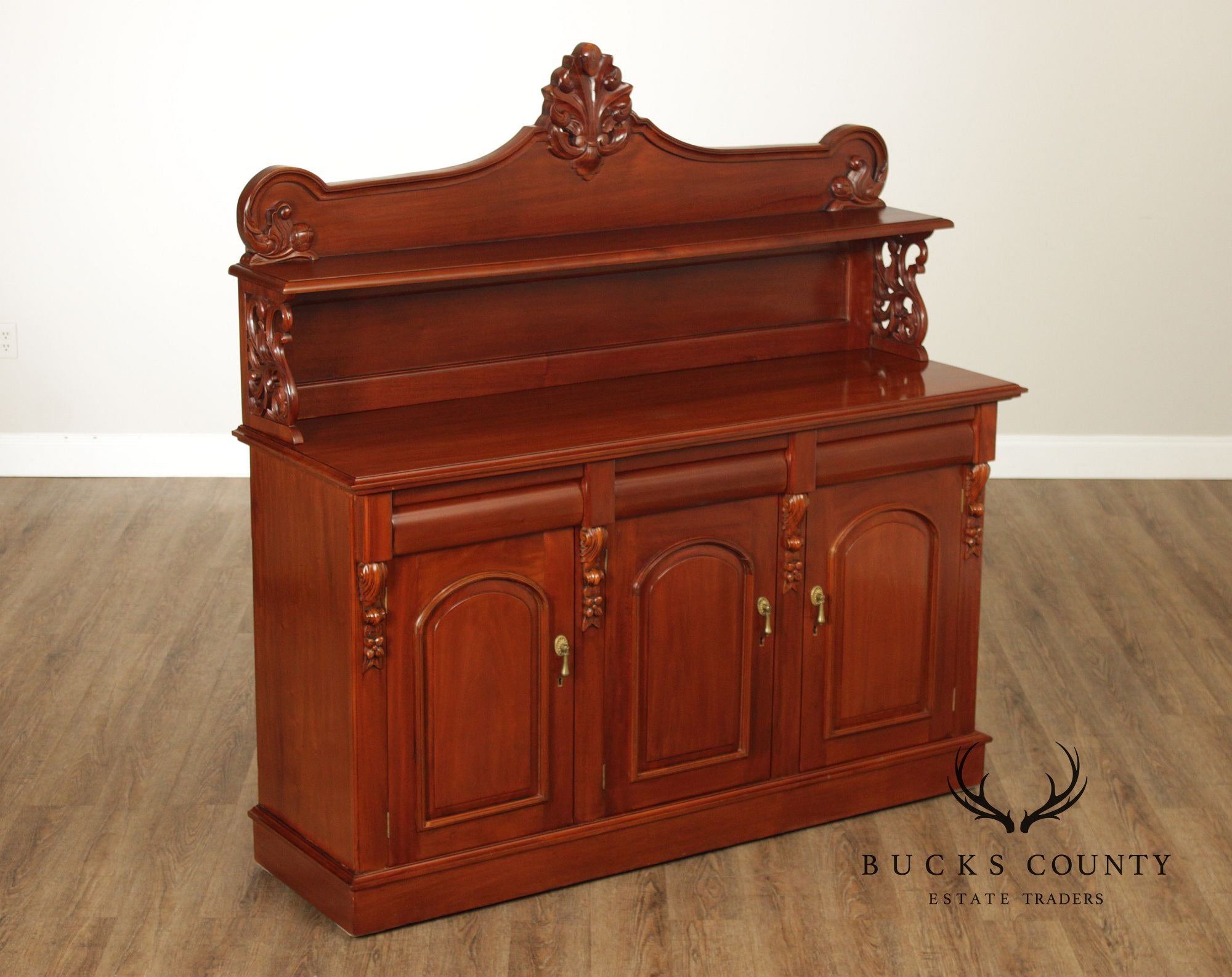 Carved Mahogany Empire Style Sideboard With Back Bar
