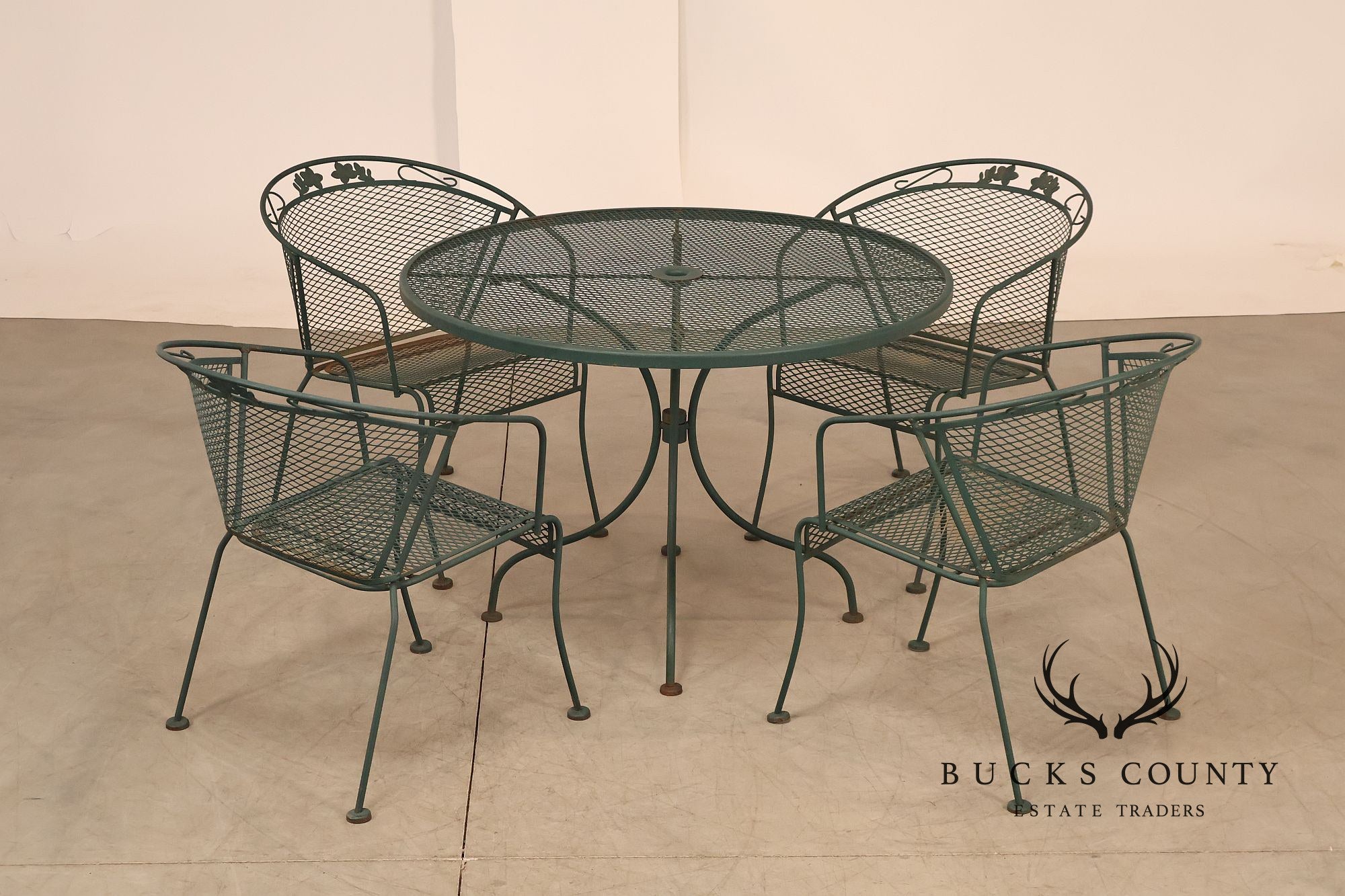 Wrought Iron Vintage Round Patio Table And Four Chairs Set
